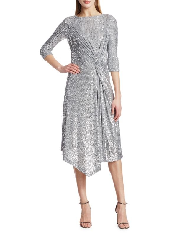 St. John - Starlight Sequin Mesh Side Knot Midi Dress ( Fits size 12 to 14 US)