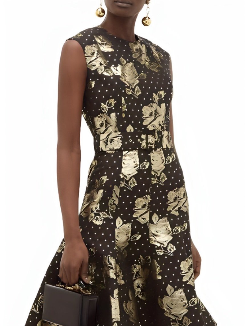 Emilia Wickstead - Black & Gold Midi Dress 2.jpeg