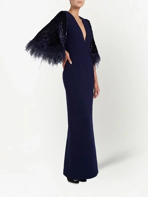 Rebecca Vallance  maelle navy cape gown  Retail $3600 Rental $675 Size 2
