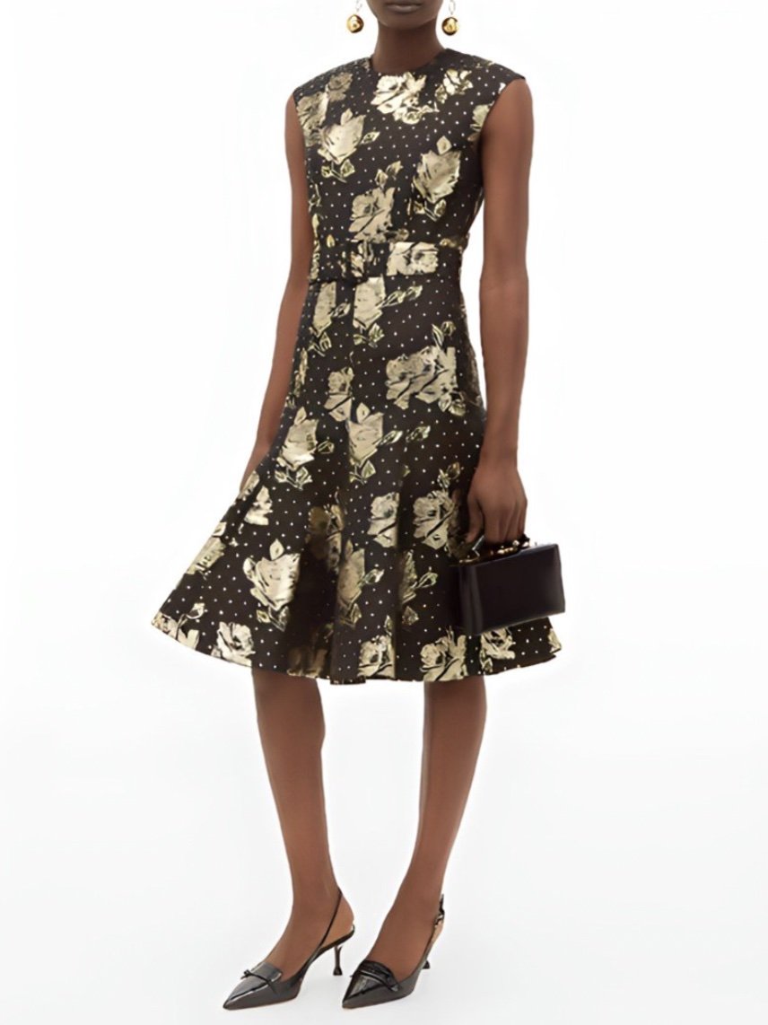 Emilia Wickstead - Black & Gold Midi Dress 1.jpeg