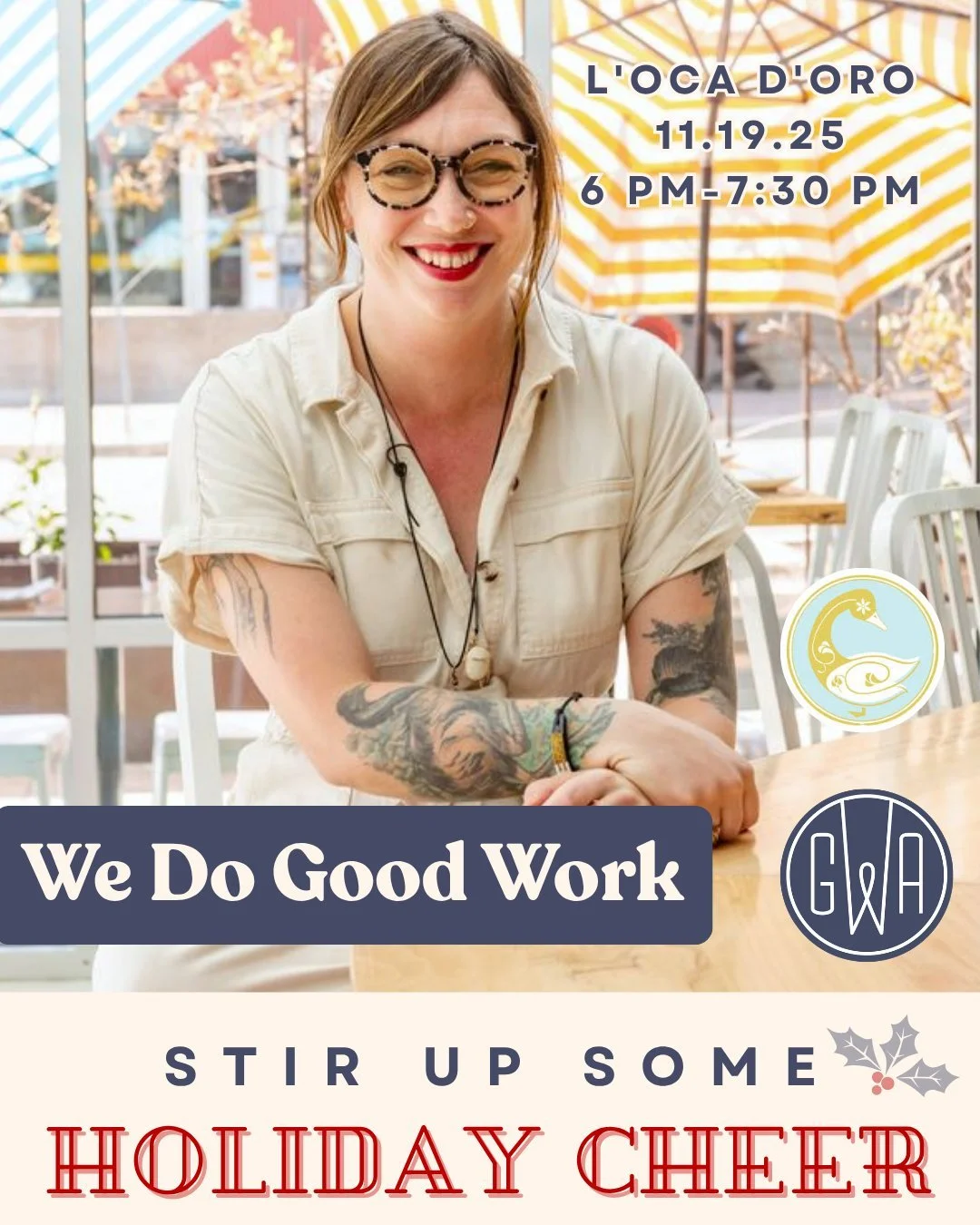 🍸 Meet the Expert Behind the Bar: Eva Suter 
We’re thrilled to feature Eva Suter, Beverage Director and Mixologist at L’Oca d’Oro and Bambino, as our expert host for Holiday Spirits: Crafting Cocktails with L’Oca d’Oro
