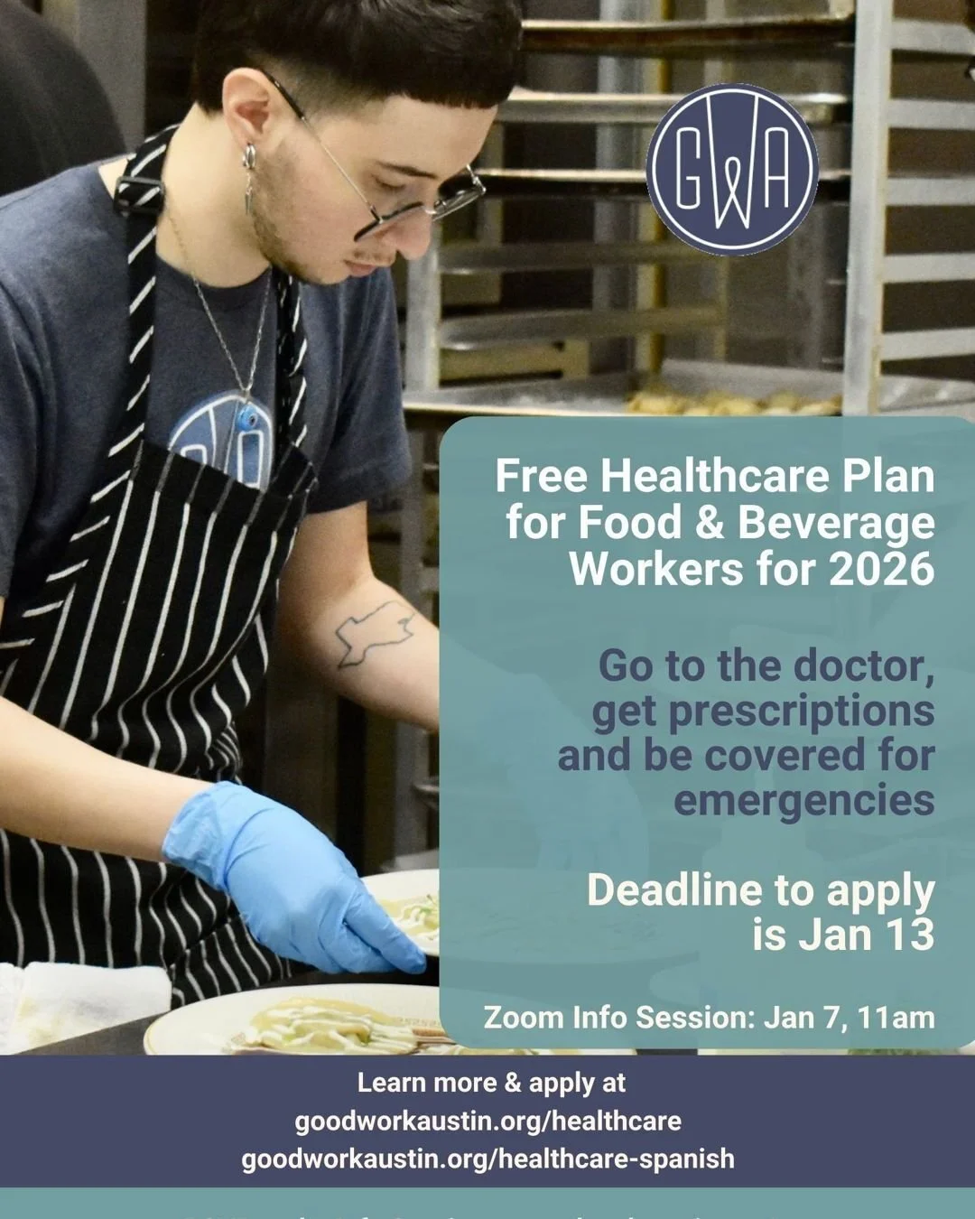 FREE HEALTH INSURANCE &mdash; APPLY BY JAN 13
Food &amp; beverage workers in Travis County: you may qualify for health insurance with monthly premiums fully covered in 2026.

Enrollment is closing soon &mdash; apply by January 13 to secure coverage.
