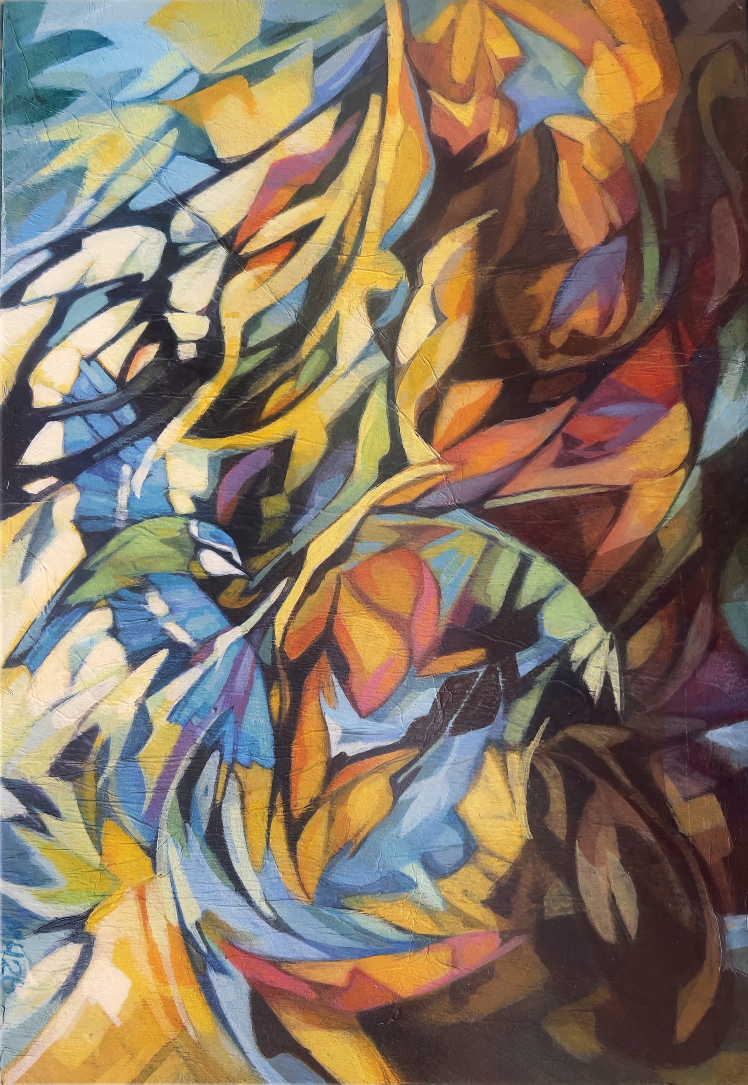 'Bluetit'  Acrylic on wood panel.  36cm x 25cm.  £200