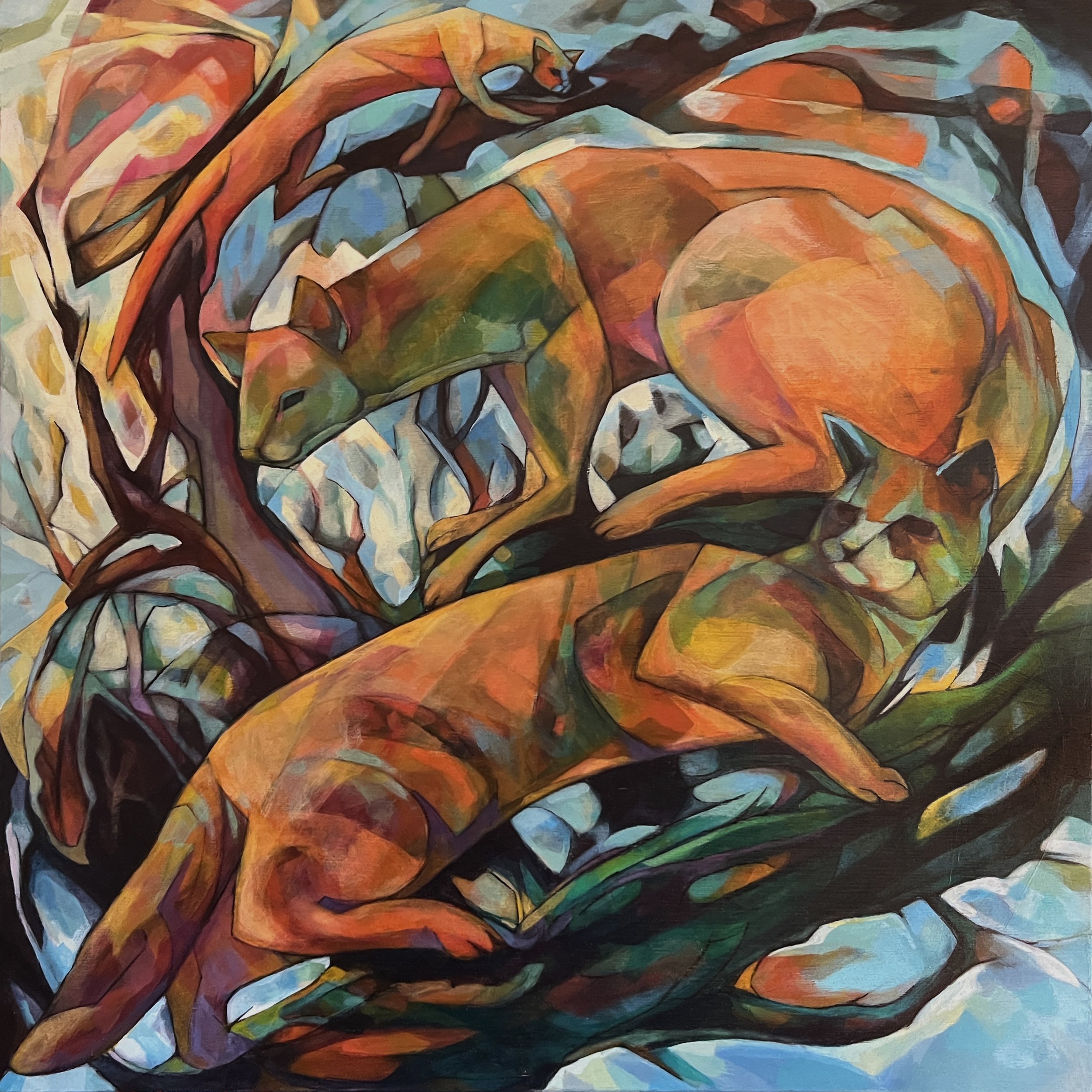 'Cats in Trees'  Acrylic on wood panel.  60cm x 60cm.  £550