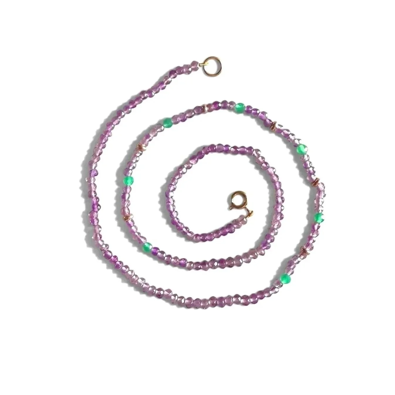 Amethyst and Green Agate Caillou Necklace