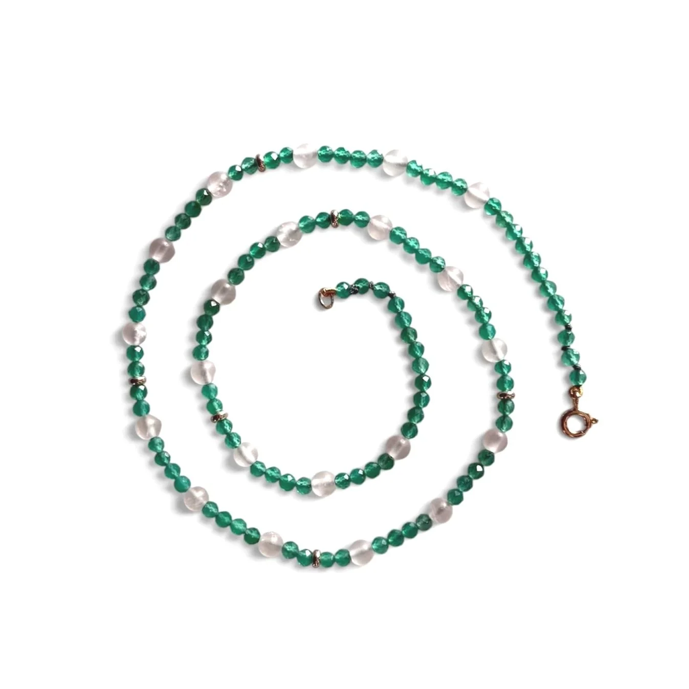 Green Agate and Rose Quartz Caillou Necklace