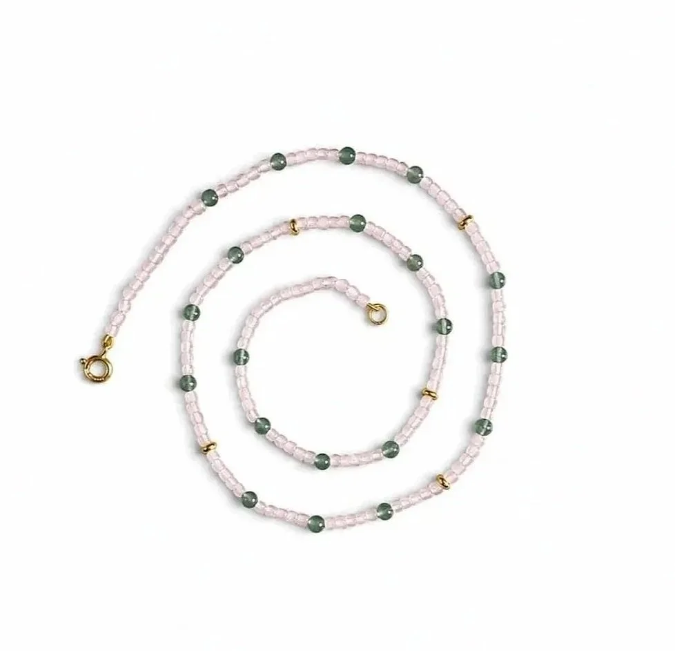 Rose Quartz (fine) and Aventurine Caillou Necklace