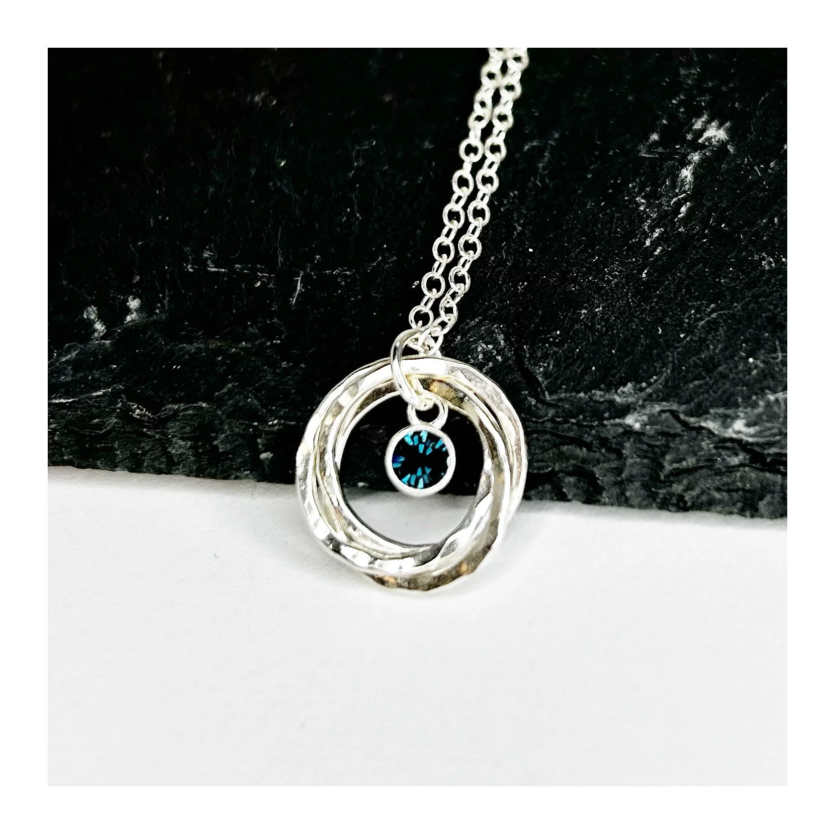 Sterling Silver and CZ Twisted Ring Necklace - December Birthstone