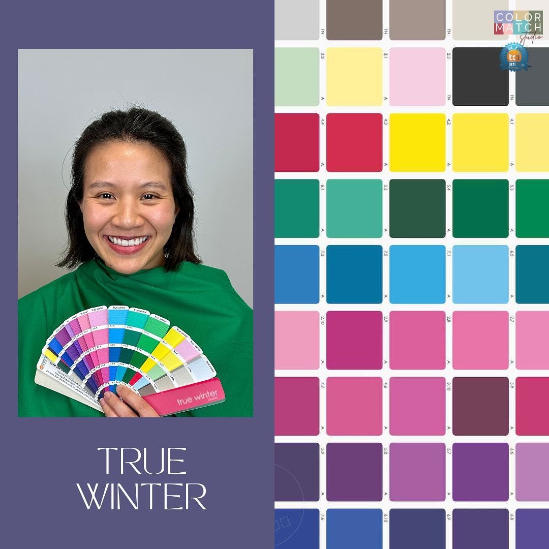 Not all winters are created equal, but all winters do handle contrast (whether from depth or brightness or both!) beautifully!
❄️ True Winters are driven by hue and the cool blue undertones balanced with medium-dark value and high chroma.
🖤 Dark Win