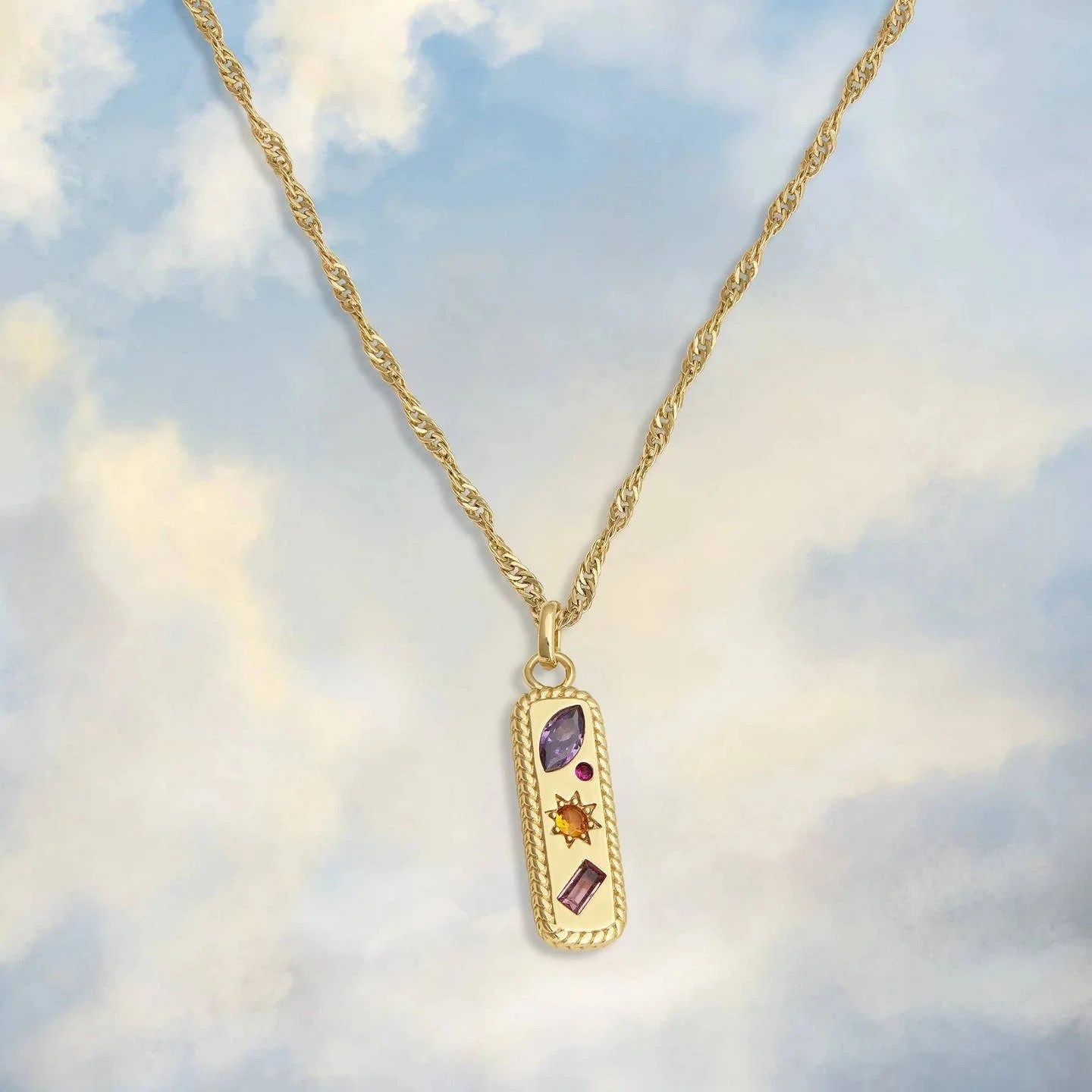 Junk Jewels Kaleidoscope Gemstone Tag Pendant Necklace