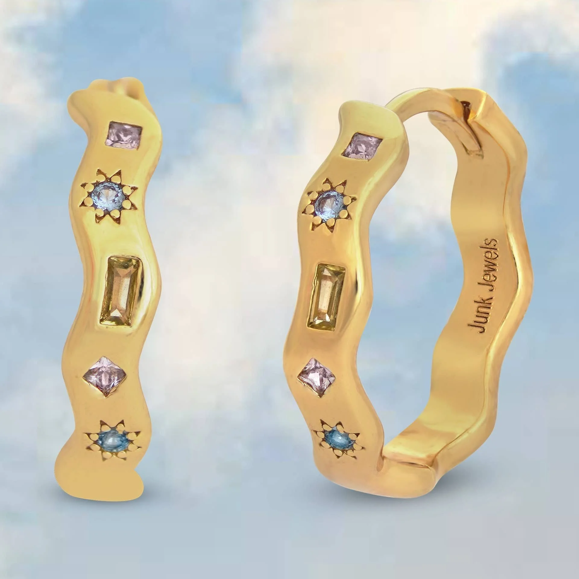 Junk Jewels Pastel Jewelled Wiggle Hoop Earrings