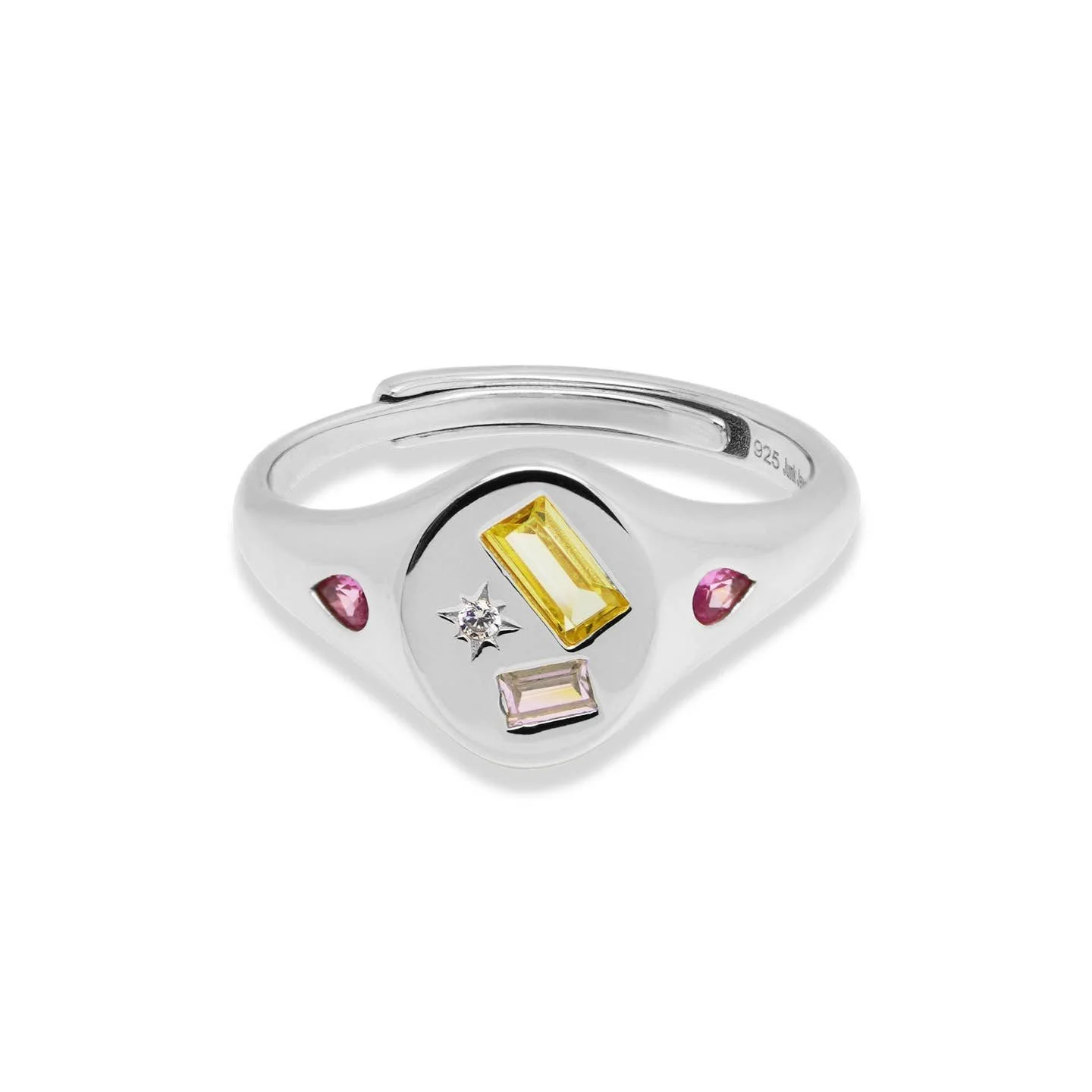 Junk Jewels Silver Multi-Stone Jewelled Adjustable Signet Ring