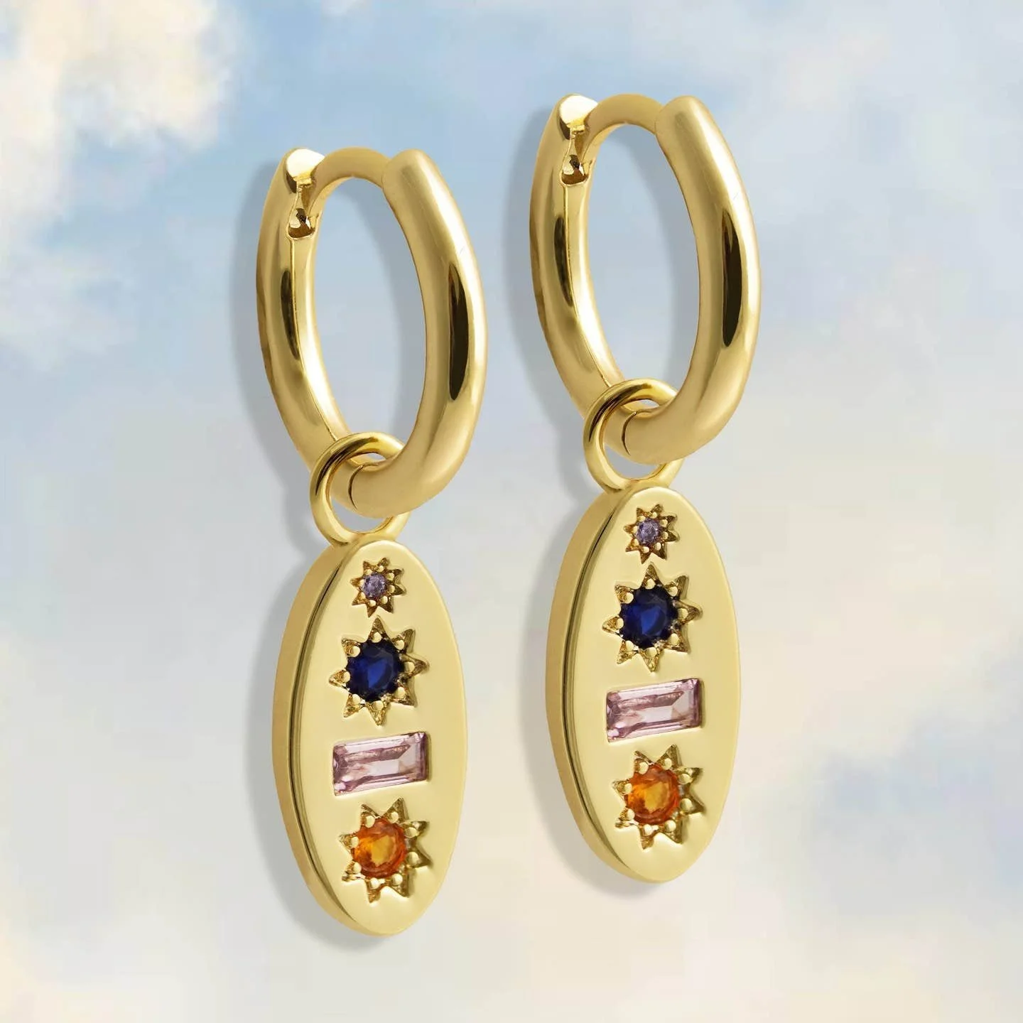 Junk Jewels Midnight Gemstone Charm Hoop Earrings