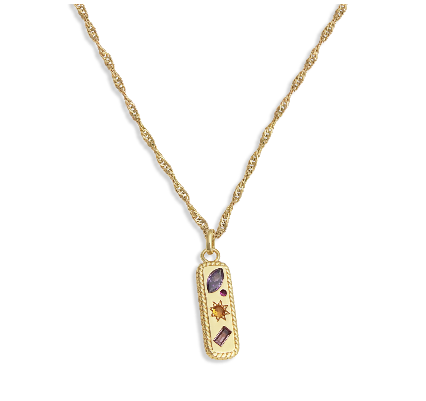 Junk Jewels Kaleidoscope Gemstone Tag Pendant Necklace
