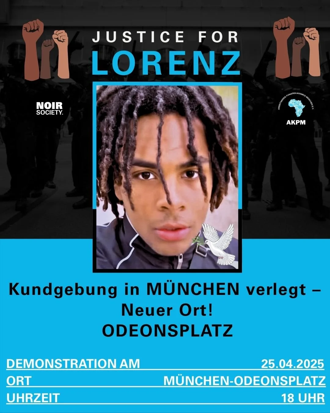UPDATE: NEUER KUNDGEBUNGSORT &ndash; BITTE WEITERSAGEN

Aufgrund des erwarteten gro&szlig;en Andrangs hat das Kreisverwaltungsreferat M&uuml;nchen den Standort unserer Kundgebung am Freitag, 25. April um 18 Uhr verlegt:
Statt am Stachus treffen wir u