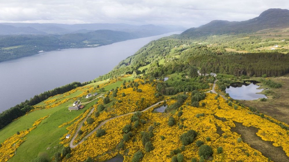 drone with yellow and loch bunloit.jpeg