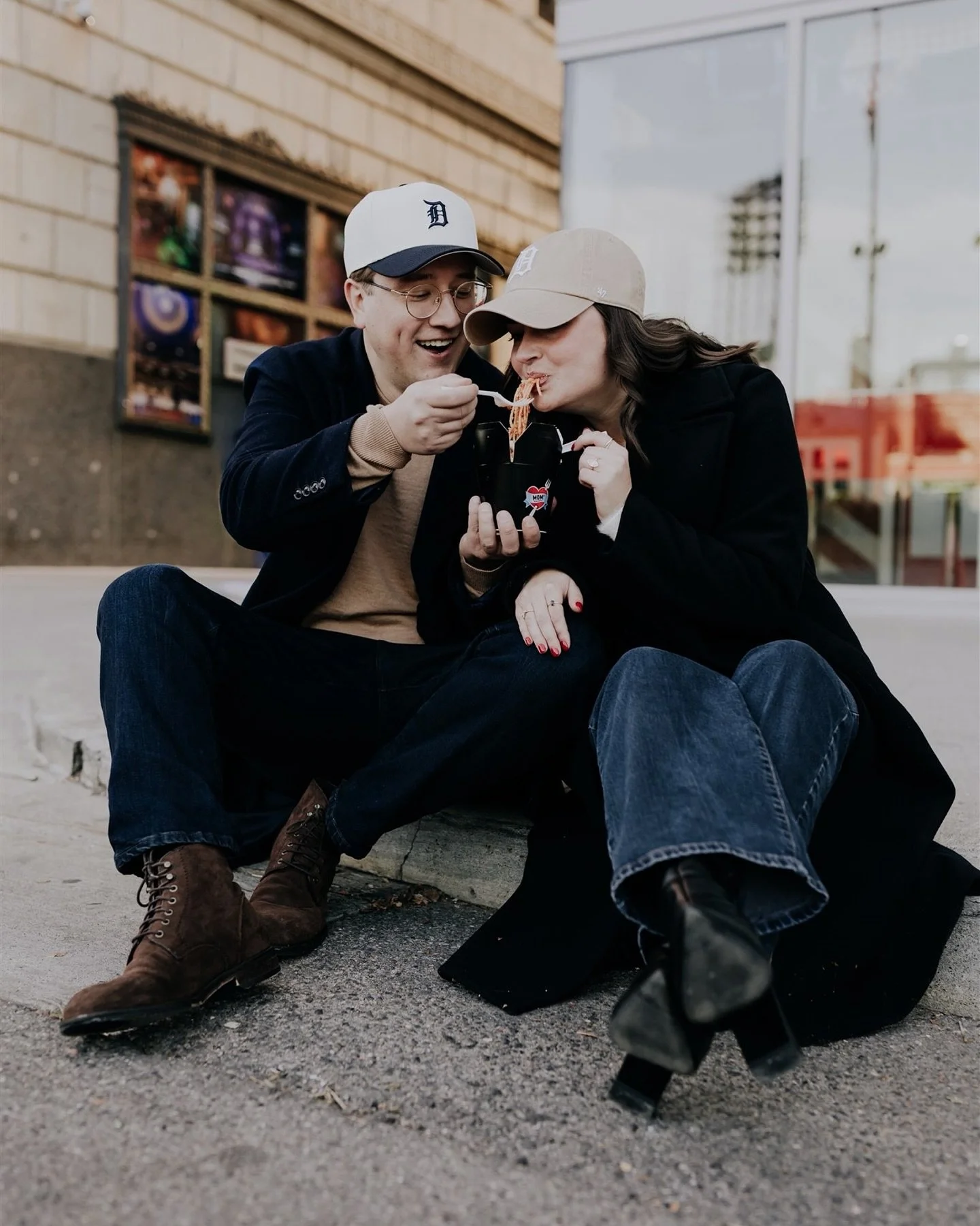 Detroit date night vibes! ✨Strolling the city, eating some of the best spaghetti @momsspaghettidetroit and sharing a whole lot of love and laughter. Chandler &amp; Sam&rsquo;s vibe was everything. 💛