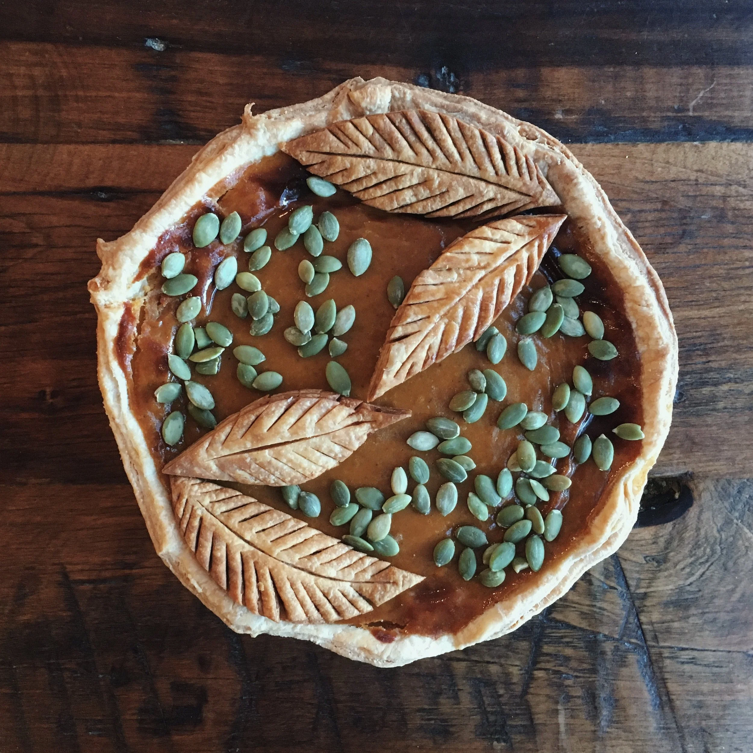 Pumpkin pie, freehand cut decorations, pumpkin seeds 2016