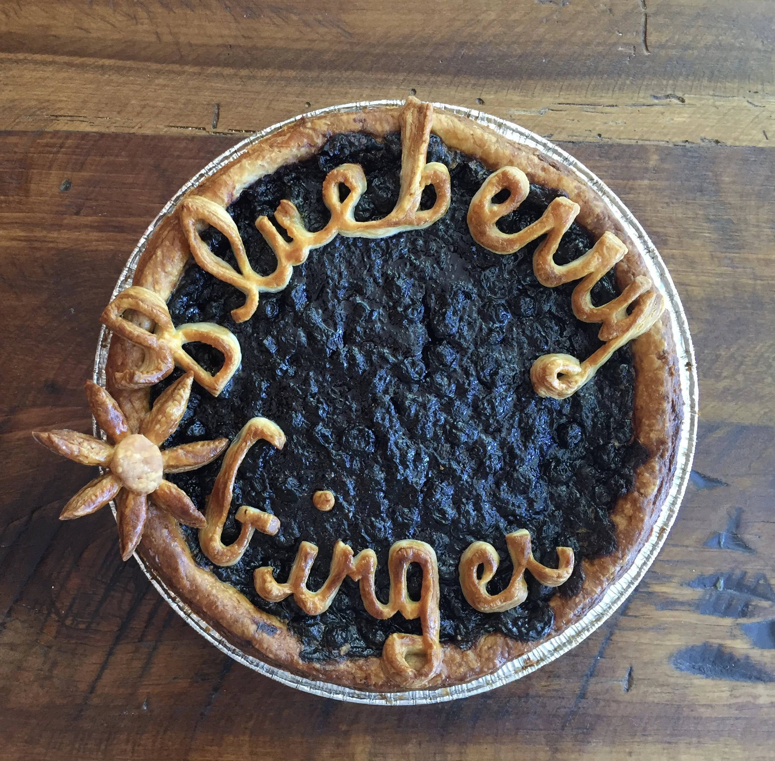 Blueberry ginger pie, freehand cut lettering, 2016
