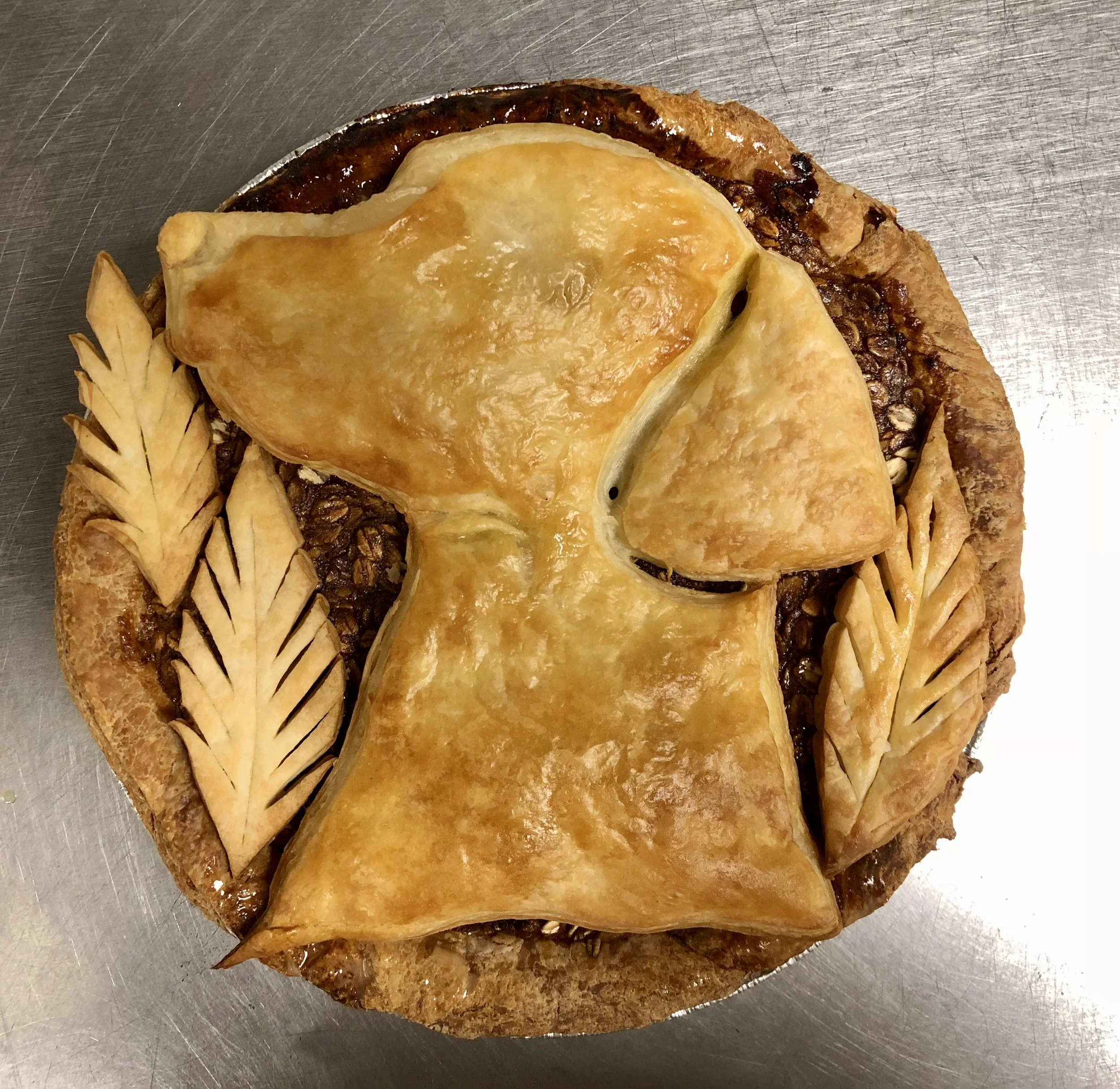 Pie with freehand cut dog decoration, custom request, 2015