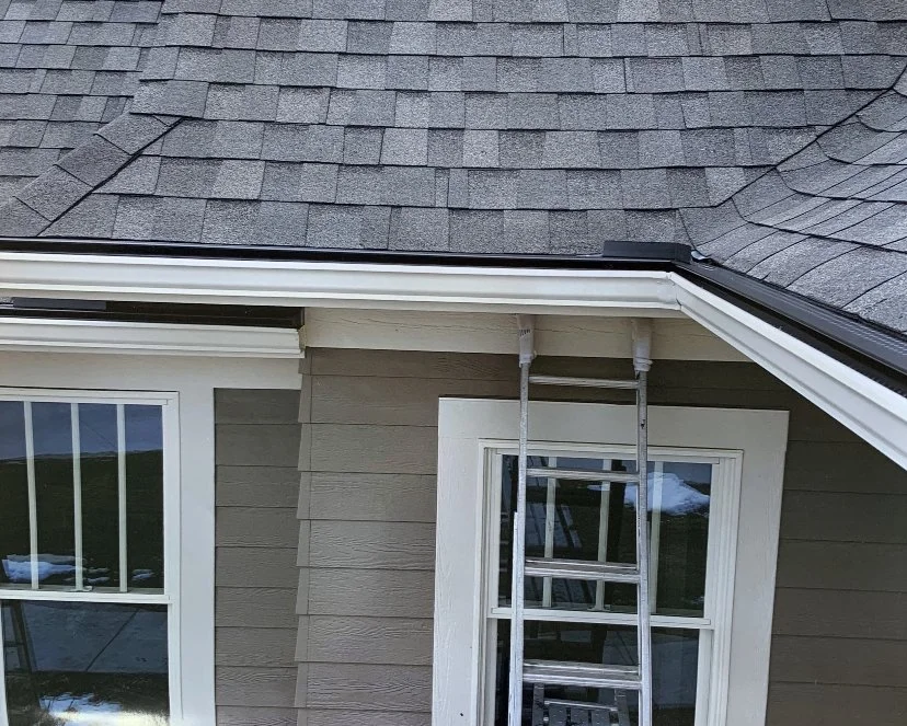 FoxGuard Gutter Covers on white gutters with a side and above angle