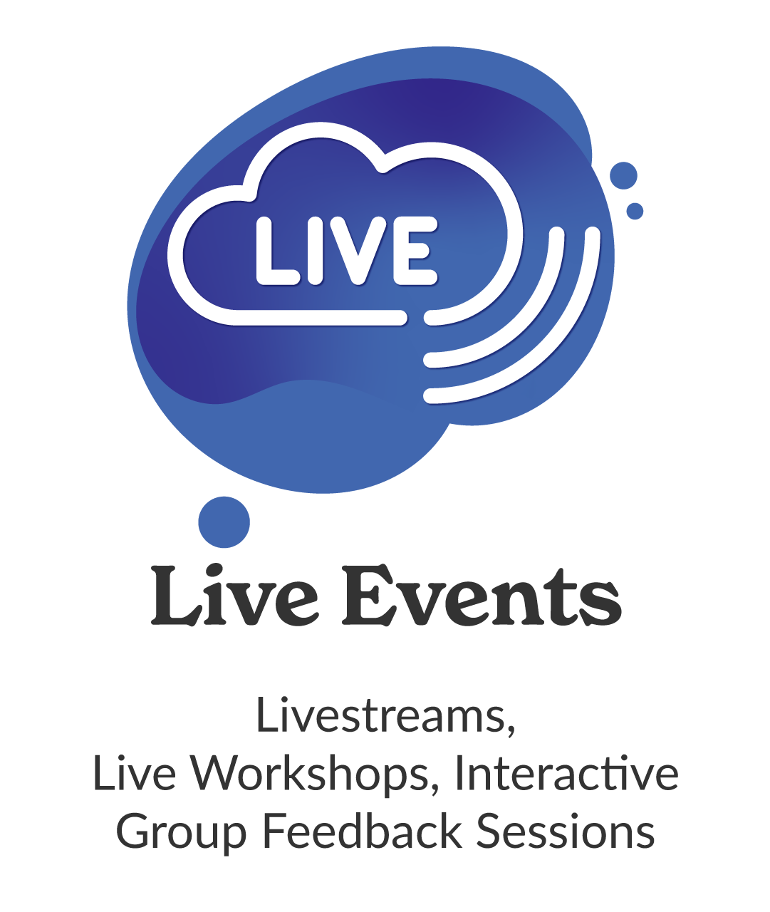 Live Events are included in the 52 Cues Family Group. This includes live streams, live workshops, and interactive group feedback sessions.
