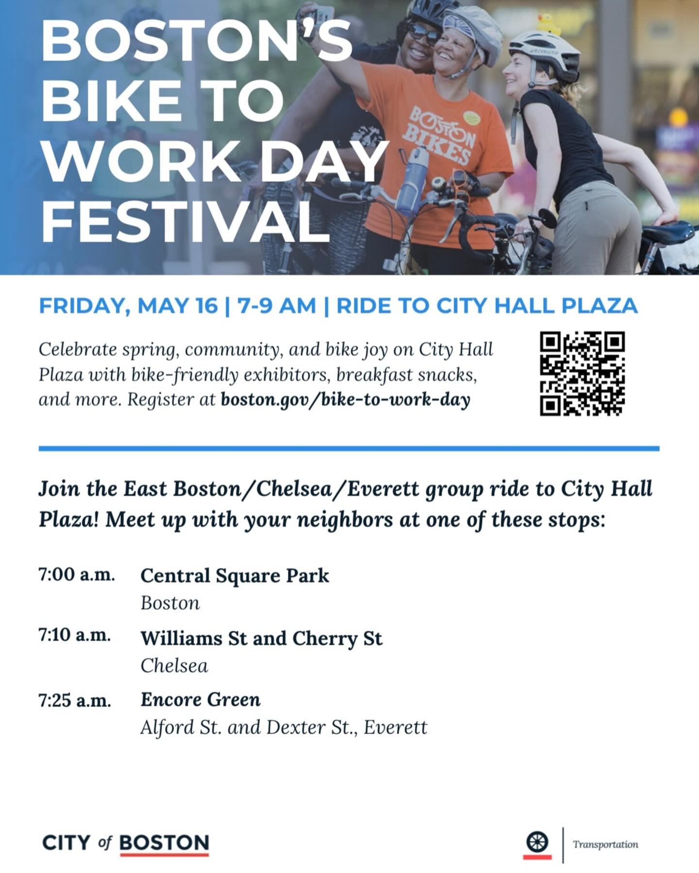 Chelsea, Everett, and East Boston - it&rsquo;s not too late to join a neighborhood ride to Boston&rsquo;s Bike to Work Day Festival! 

Register now and stop on your way at the Encore Green for the Lower Mystic TMA&rsquo;s Bike Breakfast 🚴🥣🍓🍌 

If