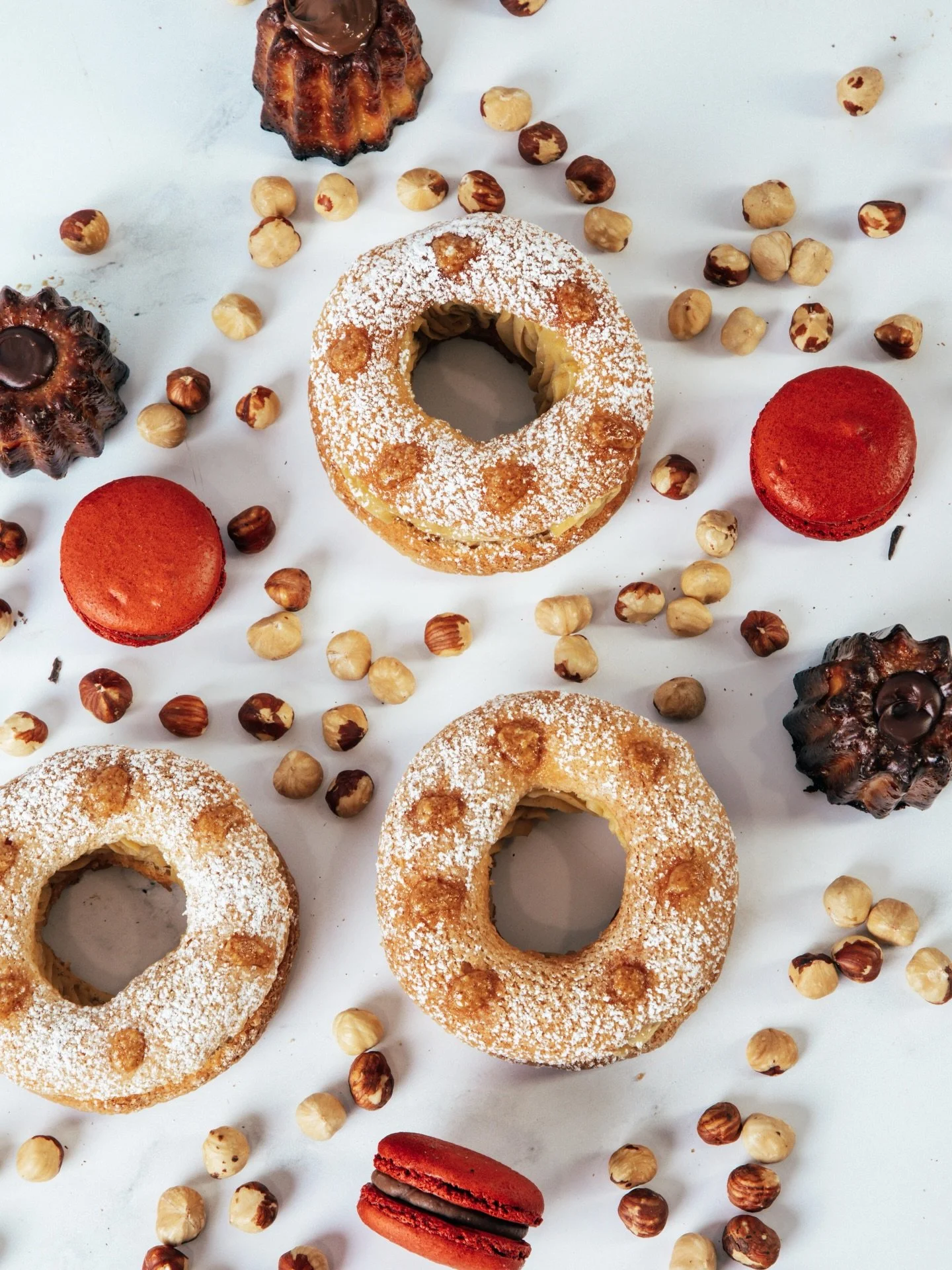The hazelnut family at Ludivine Paris 🌰
Hazelnut macaron, Paris-Brest &amp; Nutella canel&eacute;.

Available in store &amp; online. Link in our bio 💙