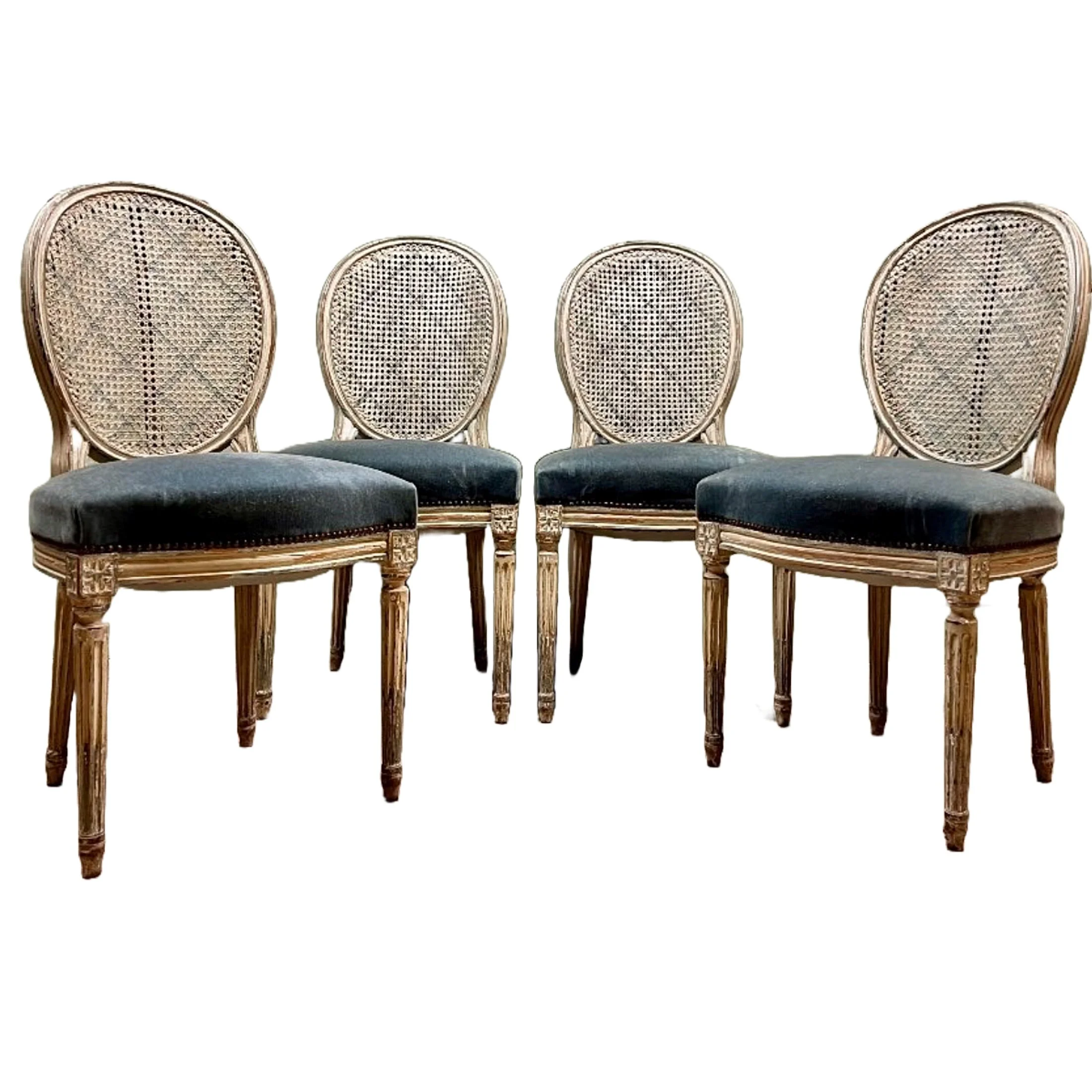 Antique Louis XVI Style Cane Back Dining Chairs | Set of 4