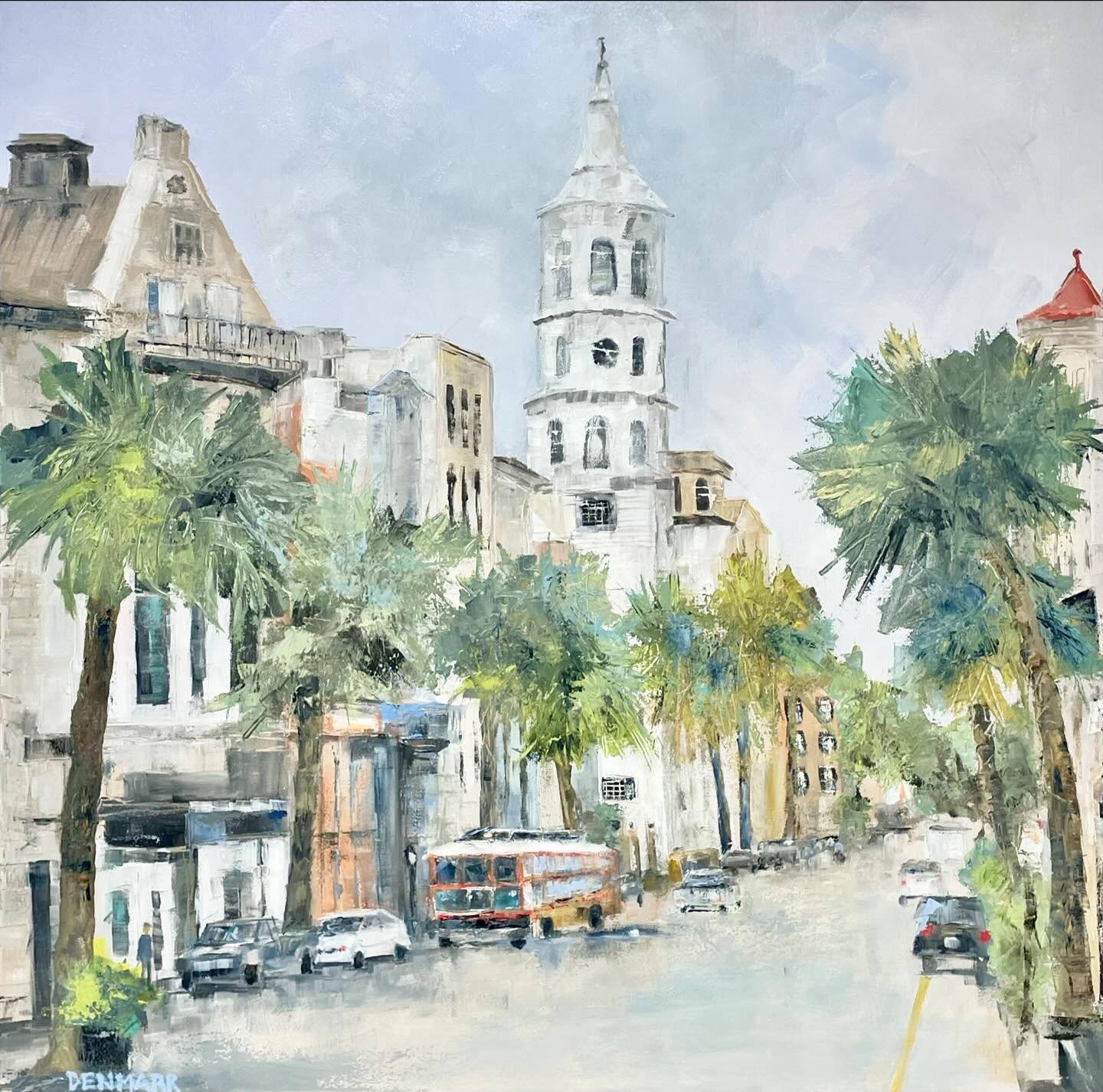 Fresh off the easel&mdash;&ldquo;Charleston On My Mind&rdquo; by local artist, @becky.denmark just arrived! Oil on canvas, 30x30. Absolutely stunning painting! #heritageclt #curateddecor #europeanantiques #italianantiques #englishantiques #frenchanti