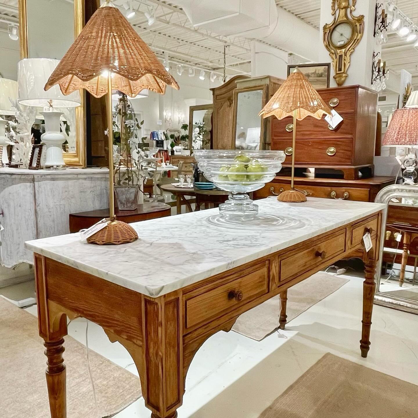 Current Crush: this beautiful antique French natural pine and white marble top piece. Would be the PERFECT kitchen island! 😍 Or console! Or sofa table! #heritageclt #curateddecor #europeanantiques #italianantiques #englishantiques #frenchantiques #a