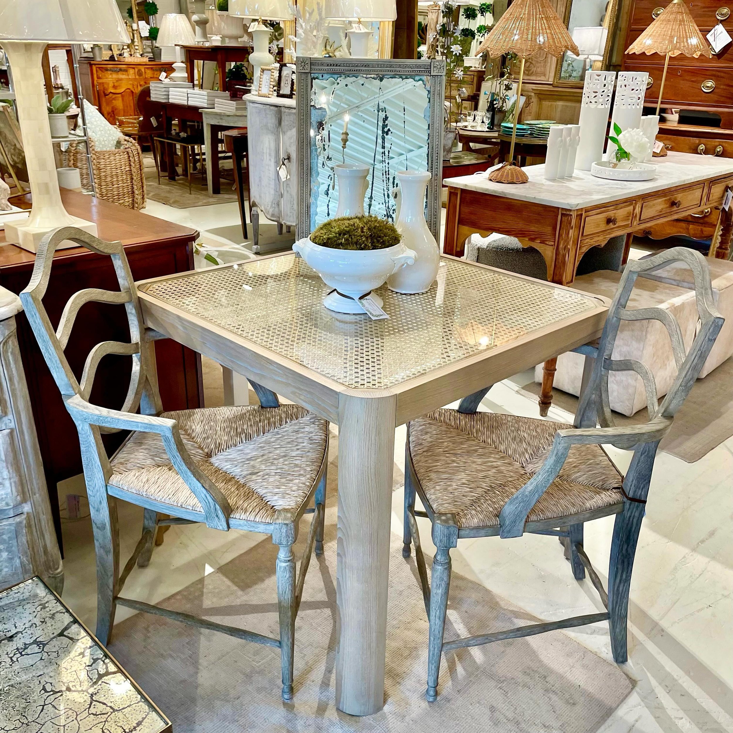 Back in stock today&mdash;one of our favorite game tables! We have this one and several other great game tables currently in the shoppe. And these great @williamyeoward chairs make the perfect complement. #heritageclt #curateddecor #europeanantiques 