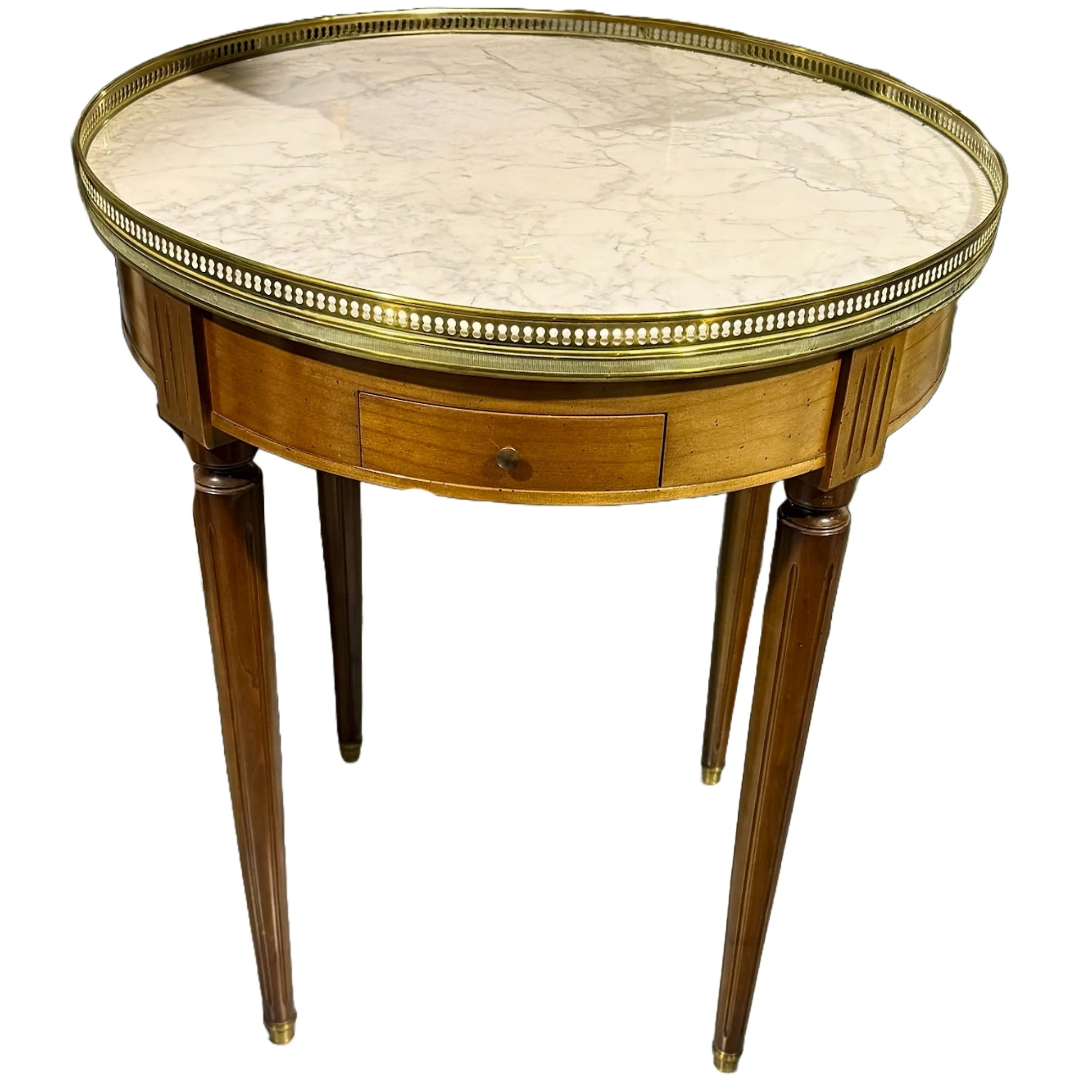 Antique Mahogany Bouillotte Table with White marble Top