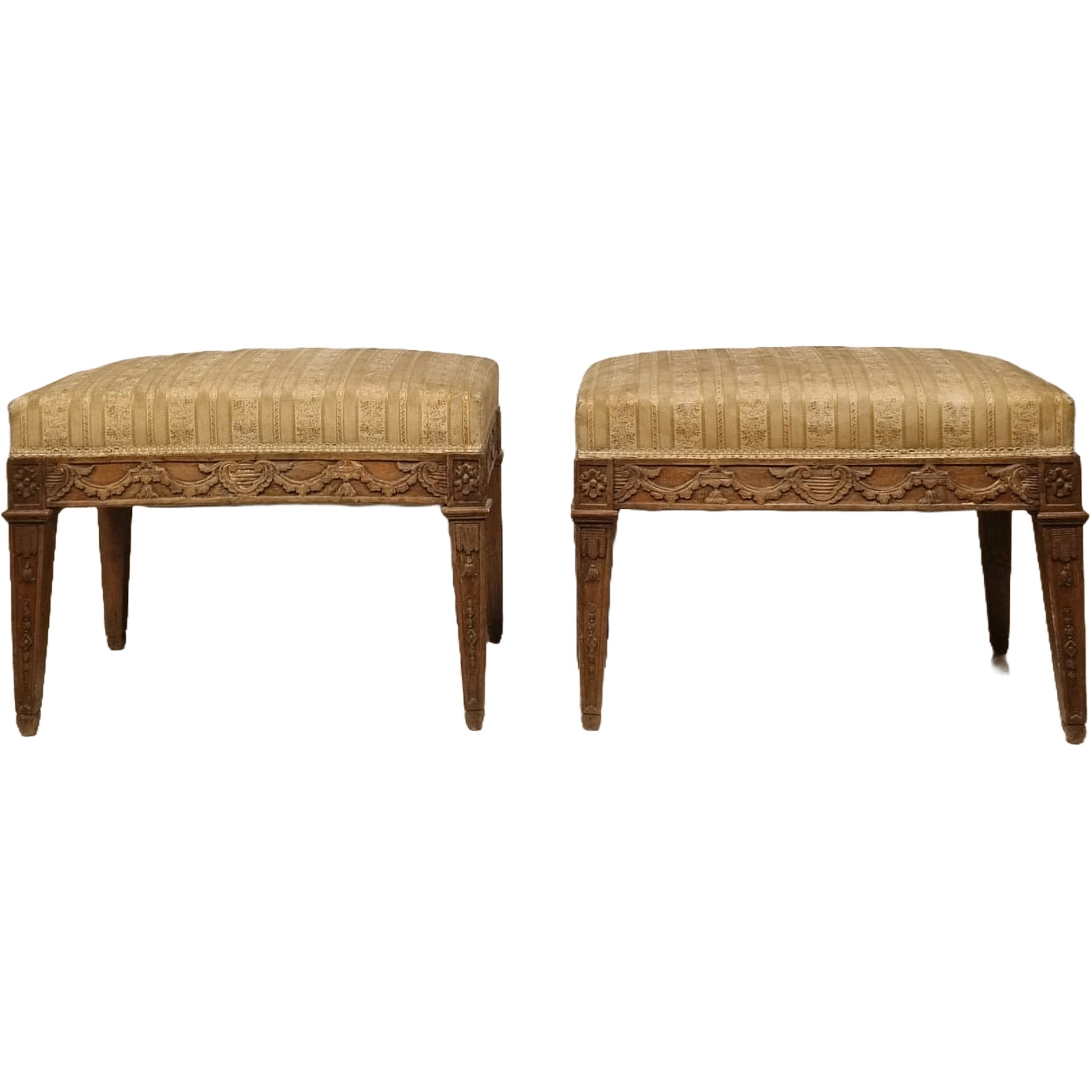 Antique Pair Walnut Piemont Stools | Sold as Pair (To be Recovered)
