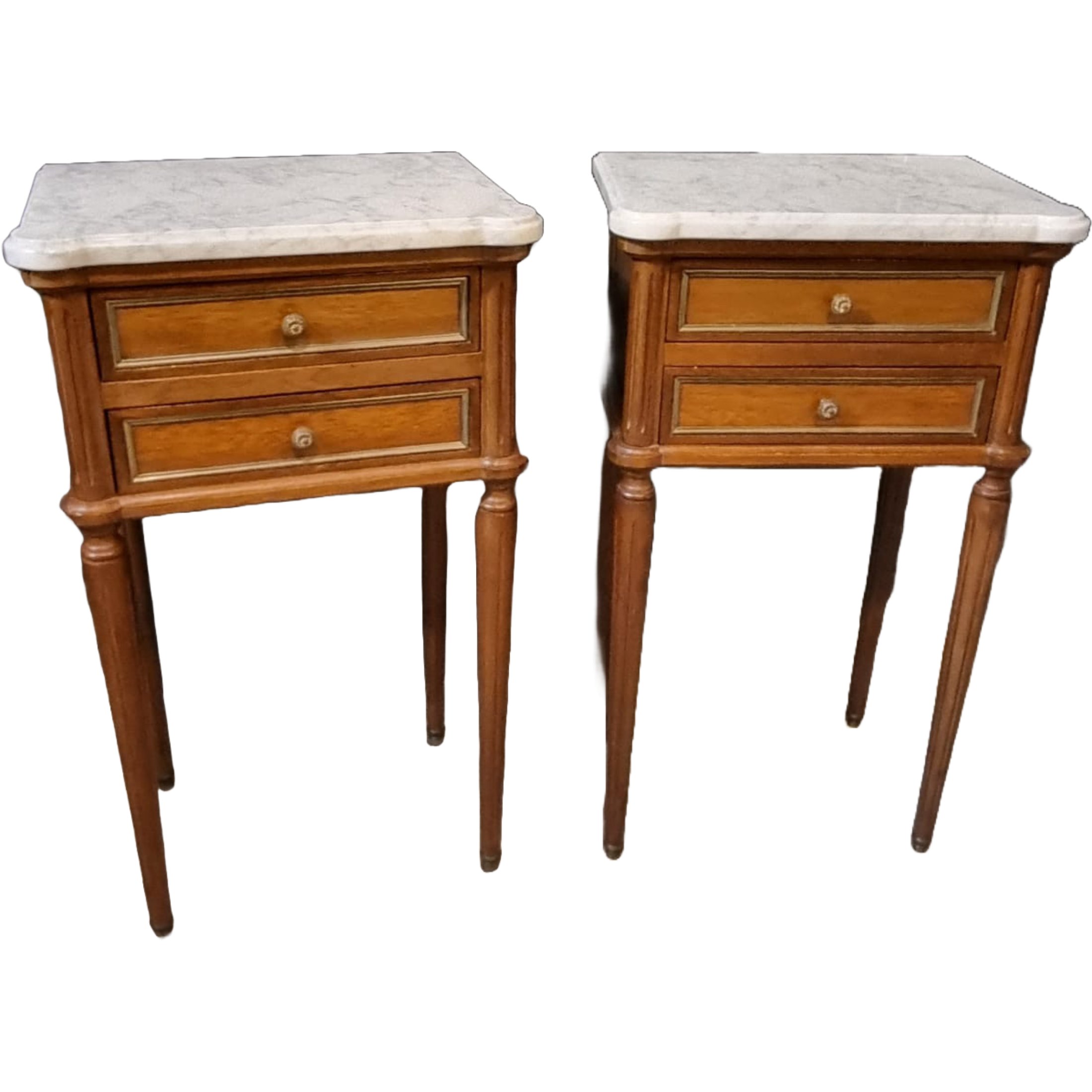 Louis XVI-Style Mahogany Bedside Tables with Carrara Marble Tops | Pair
