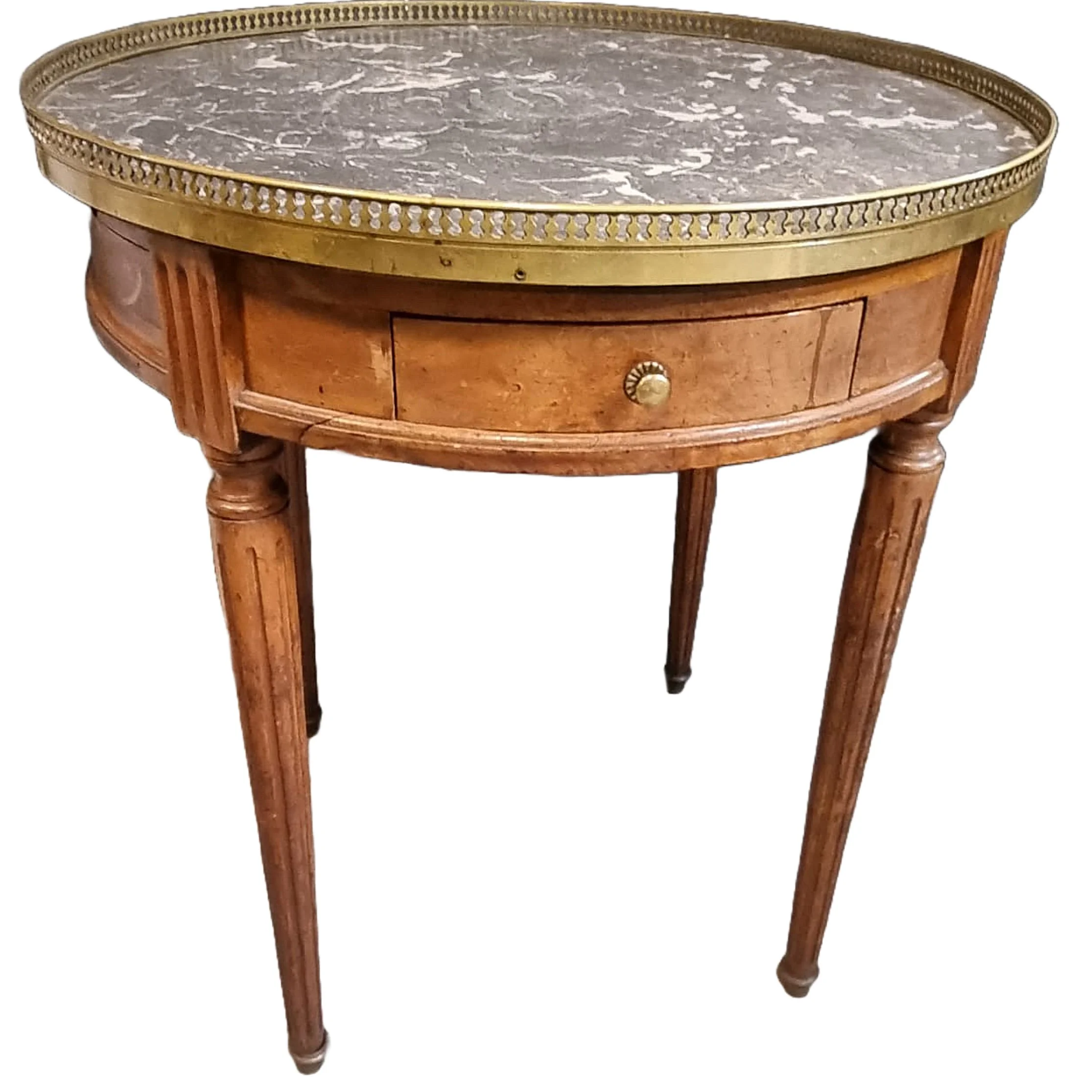 Antique Louis XVI-Style Bouillote Table with Grey St. Anne Marble Top