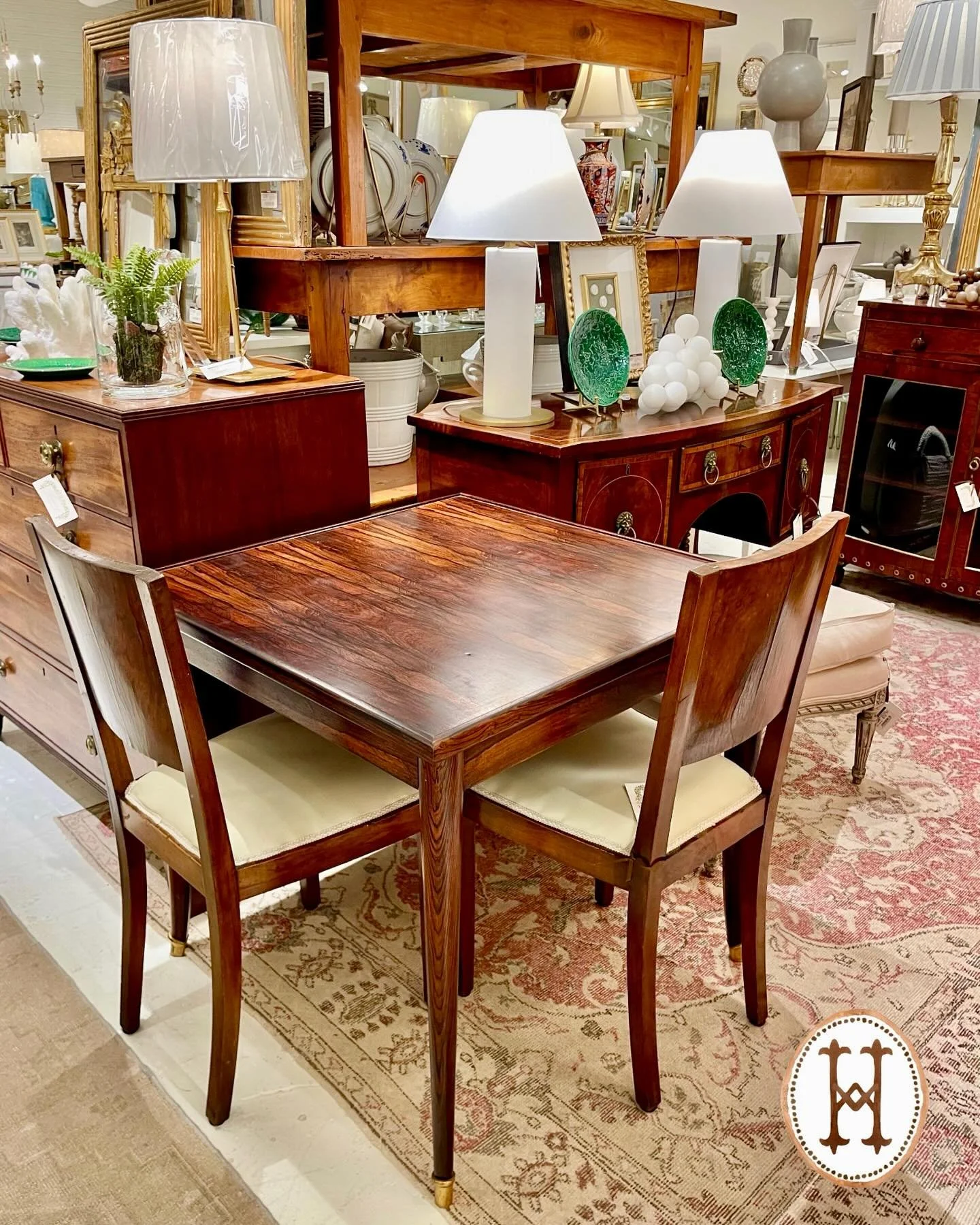 New arrival from France: the MOST AMAZING Mahogany Mid-Century French Game Table with a removable/flip top with an interior beautifully lined with felt. This one is a true stunner just in from the South of France! Dimensions are 31.25 Square x 30H. D