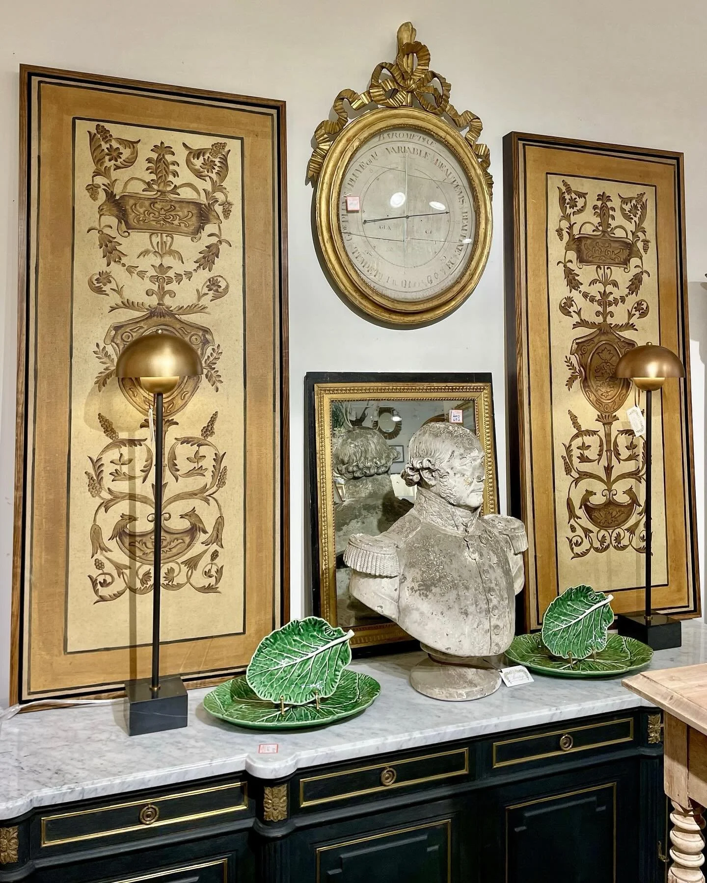 The most beautiful pair of antique Italian oil on canvas panels&mdash;newly framed and ready for their new home! Dimensions are 27W x 62H. Discover our extensive collection of one-of-a-kind, hand-selected European Antiques and Curated Decor. Find mor