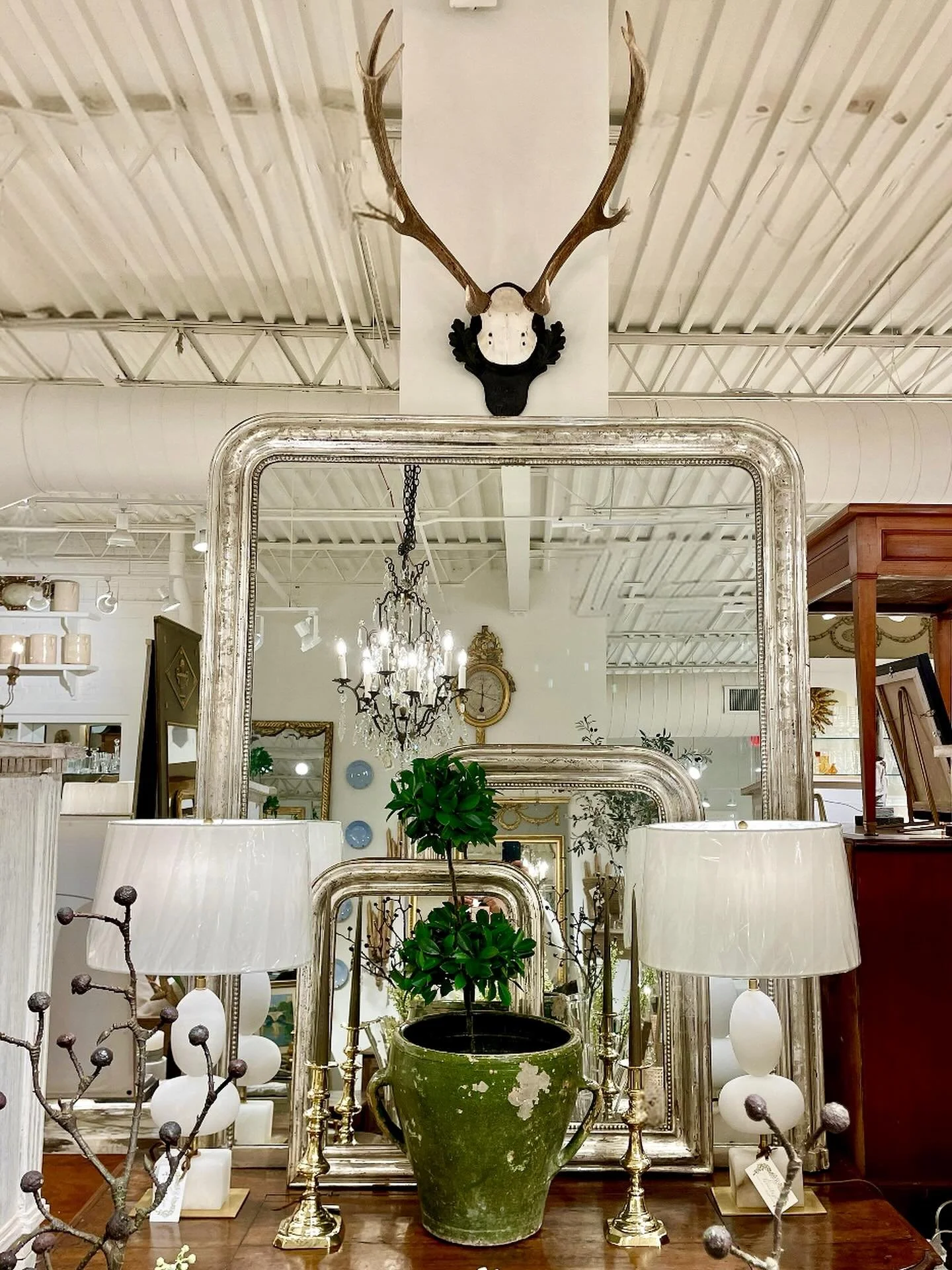 Stacks of Antique Louis Philippe Mirrors available in the shoppe&mdash;gold and silver! Discover our extensive collection of one-of-a-kind, hand-selected European Antiques and Curated Decor. Find more details and pics on our website at www.heritagema