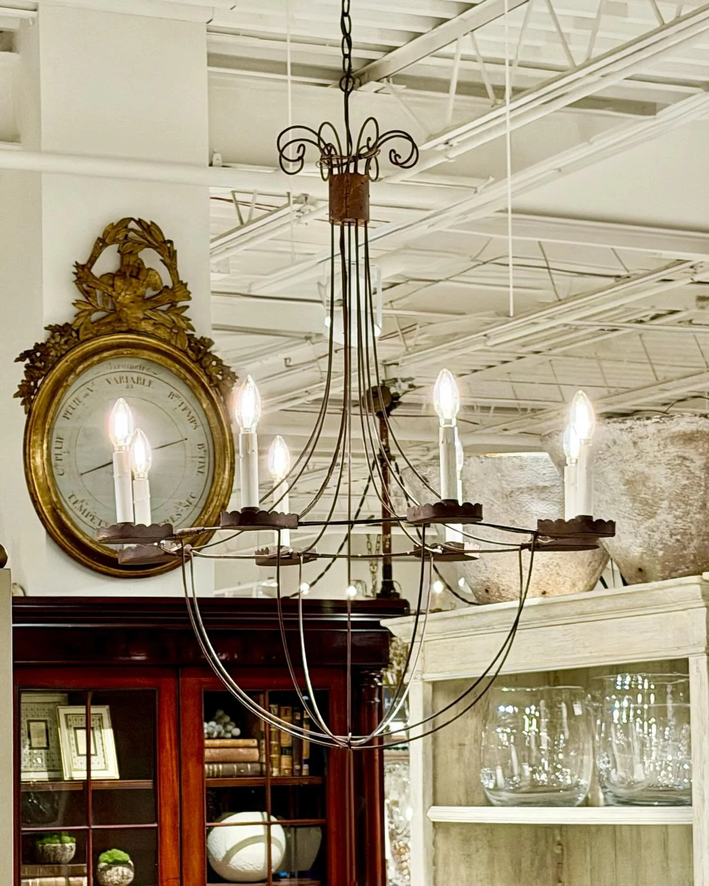Just in from the South of France&mdash;a bespoke Empire-style 8-light wire frame chandelier. Electrified and ready for its new home. Discover our extensive collection of one-of-a-kind, hand-selected European Antiques and Curated Decor. Find more deta
