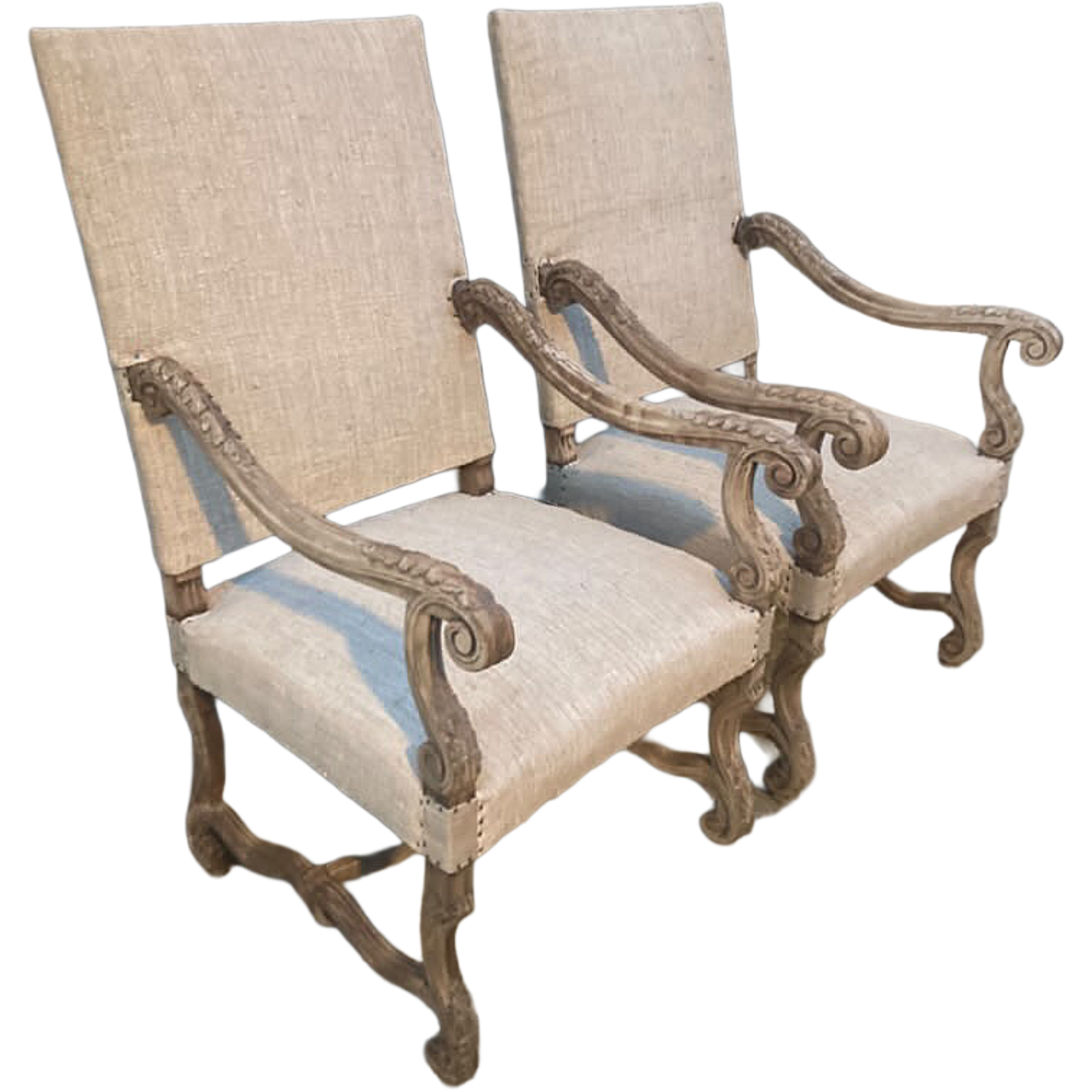 Antique Natural Walnut Louis XVI-Style Throne Chairs | Pair