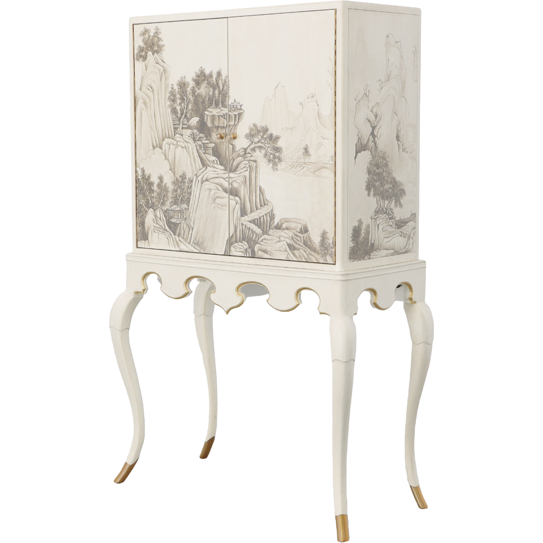 Hand Painted Chinoiserie Bar Cabinet