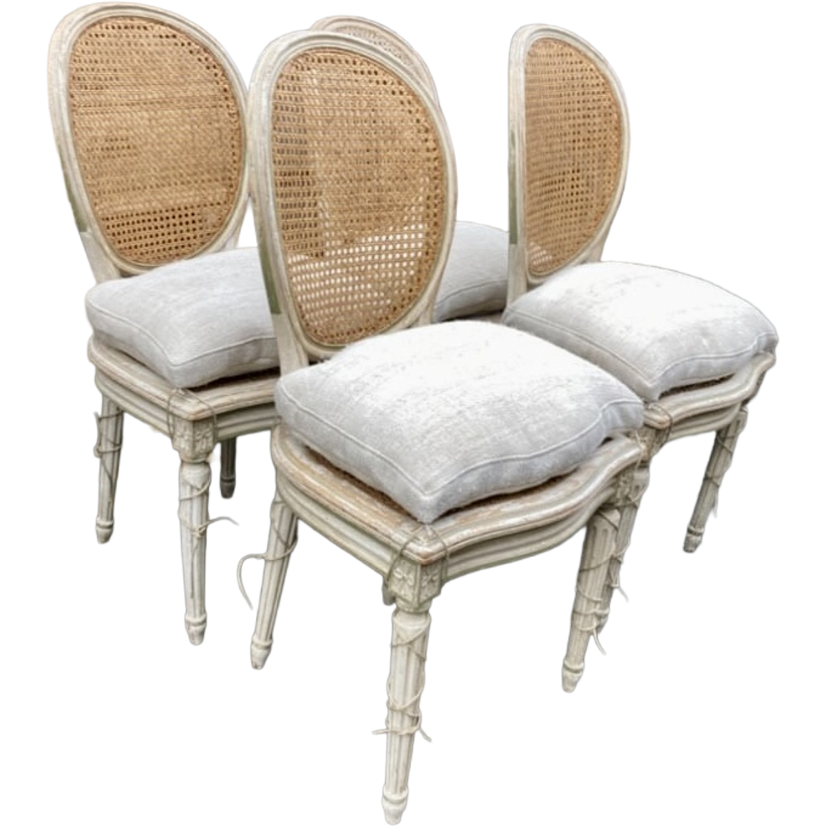 Antique Louis XVI-Style Oval Cane Back Dining Chairs | Set of 4