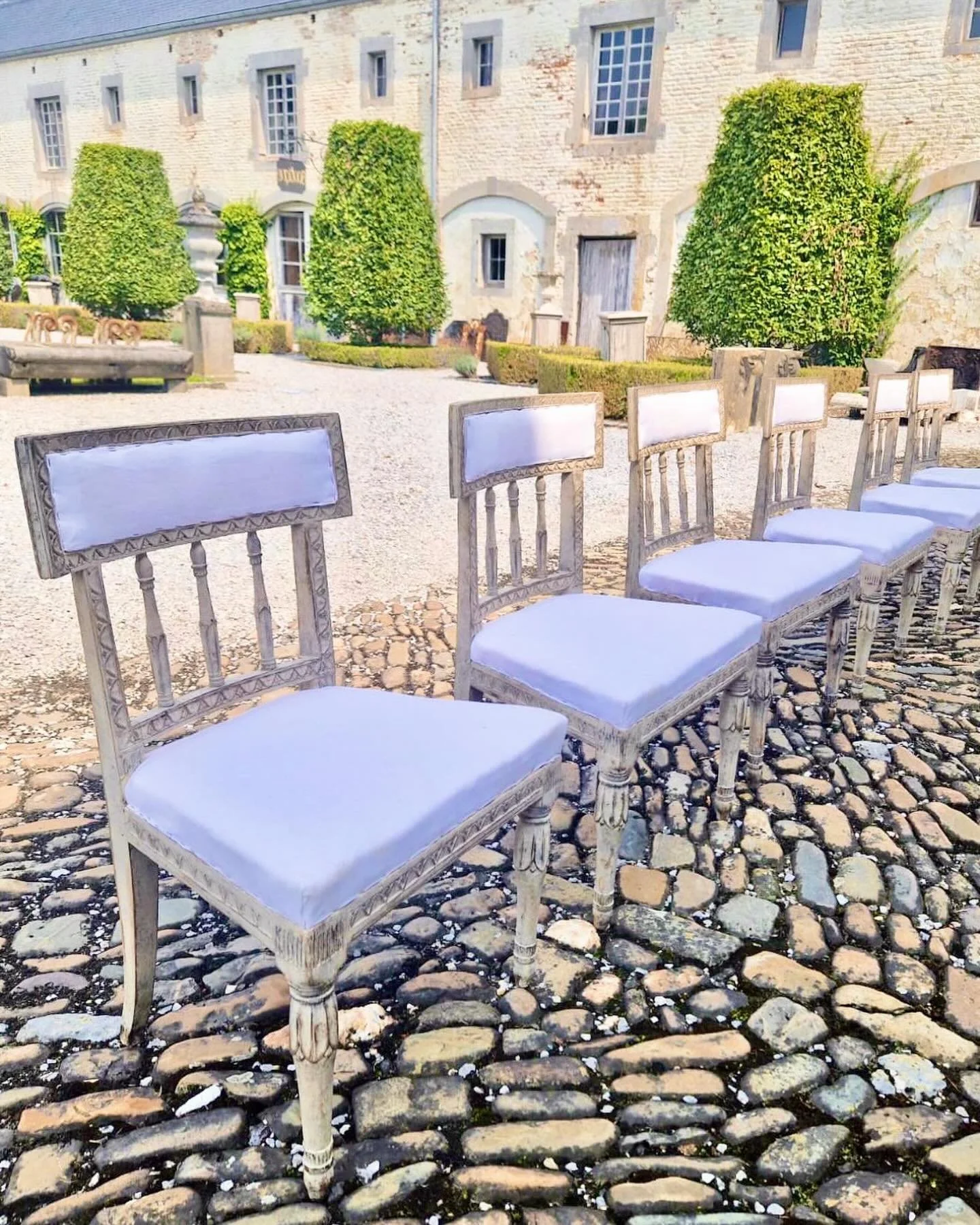 Arriving soon and can&rsquo;t wait! An impeccable set of 6 Antique Swedish Gustavian Period Dining Chairs. Swedish, c.1810. Dimensions are 20.5W x 16.1D x 32.7H | 17.7SH. Discover our extensive collection of one-of-a-kind, hand-selected European Anti