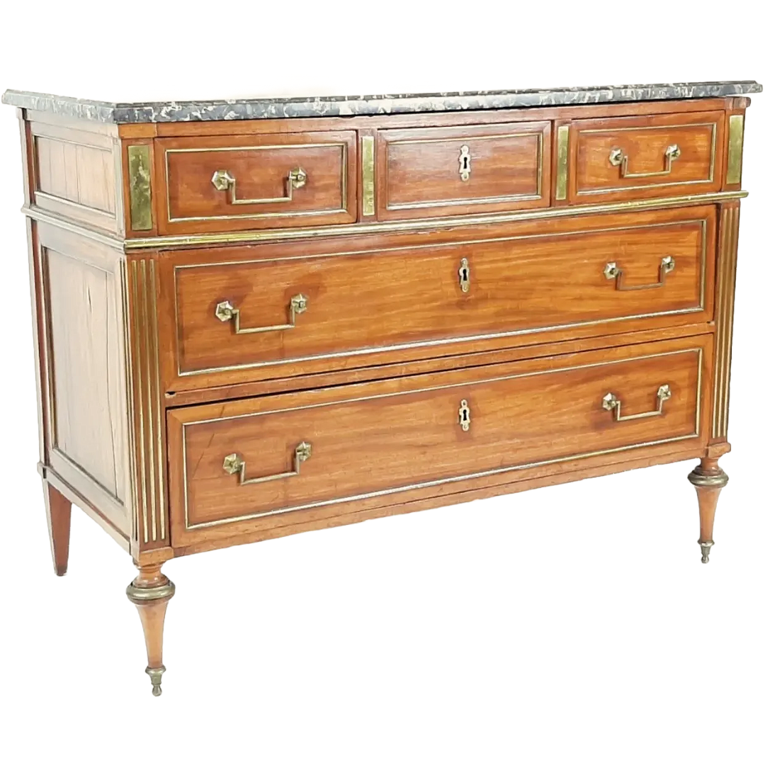 Antique Louis XVI Period Walnut Commode with Grey St. Anne Marble Top