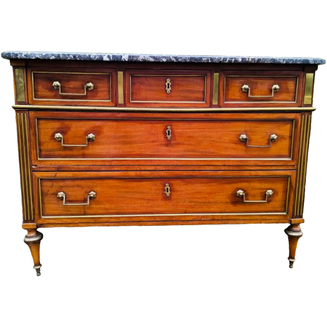 Antique Louis XVI Period Walnut Commode with Grey St. Anne Marble Top