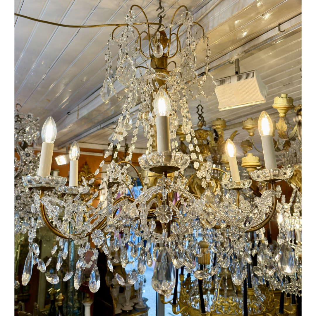 Antique Genovese 6-Arm Crystal Chandelier | Small