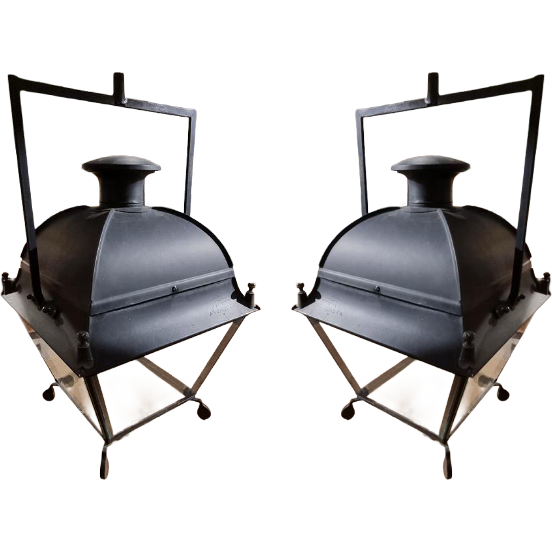 MCM Metal and Glass lantern | Pair