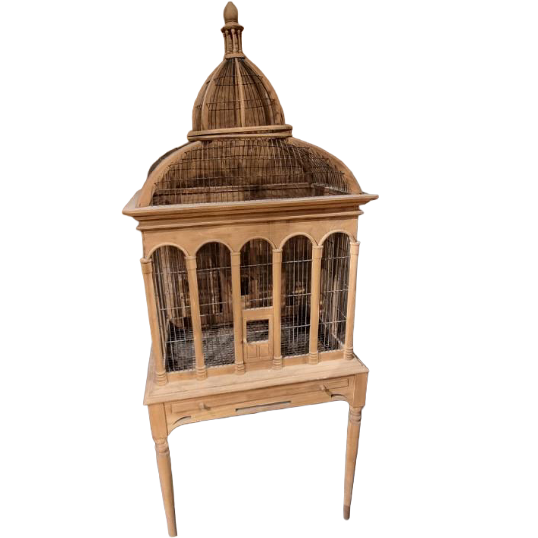 Antique Carved Wood Bird Cage on Stand
