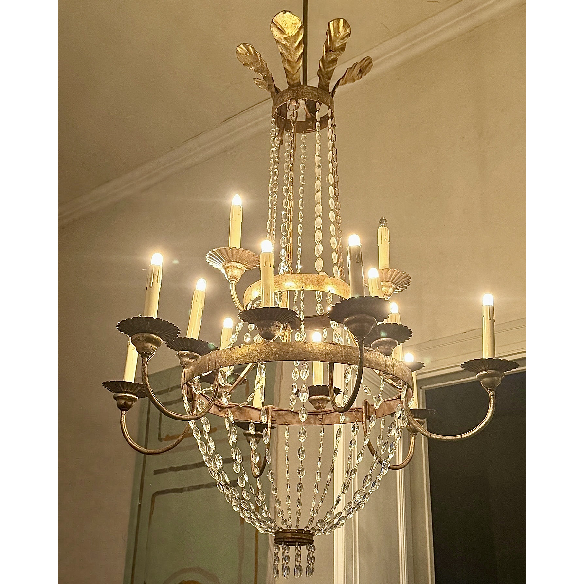 Antique Empire Period 15-Arm Crystal Chandelier